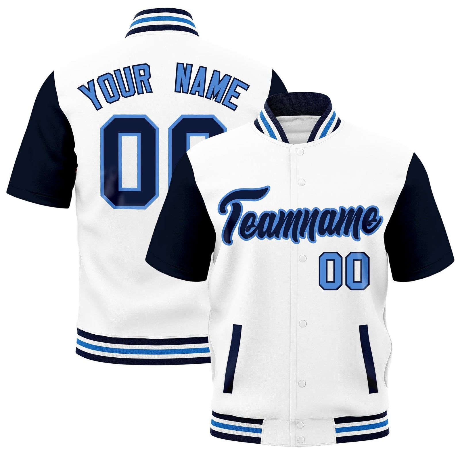 Custom Navy White Powder Blue Full-Snap Classic Style Jacket| KXKSHOP