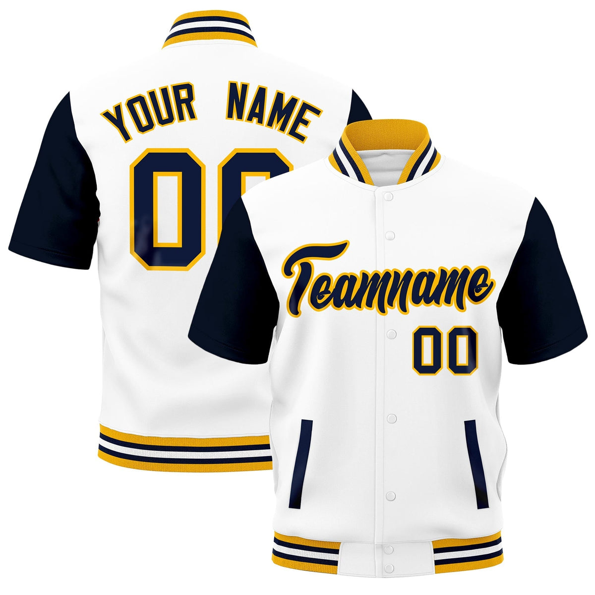 Custom Gold Navy White Full-Snap Classic Style Jacket| KXKSHOP