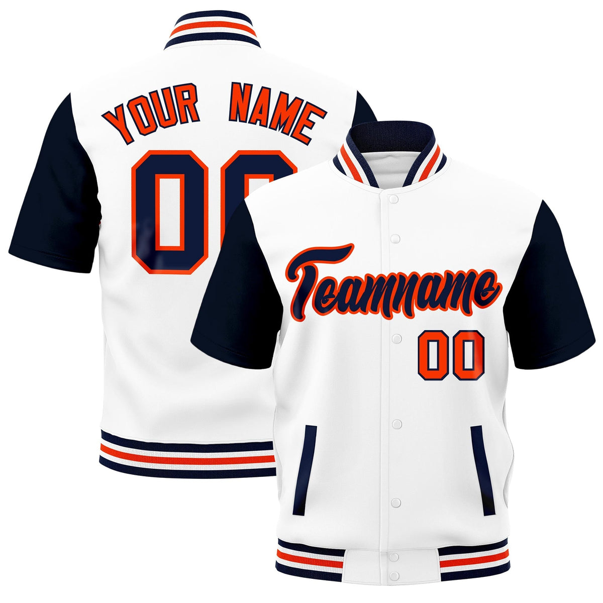 Custom Navy White Orange Full-Snap Classic Style Jacket| KXKSHOP