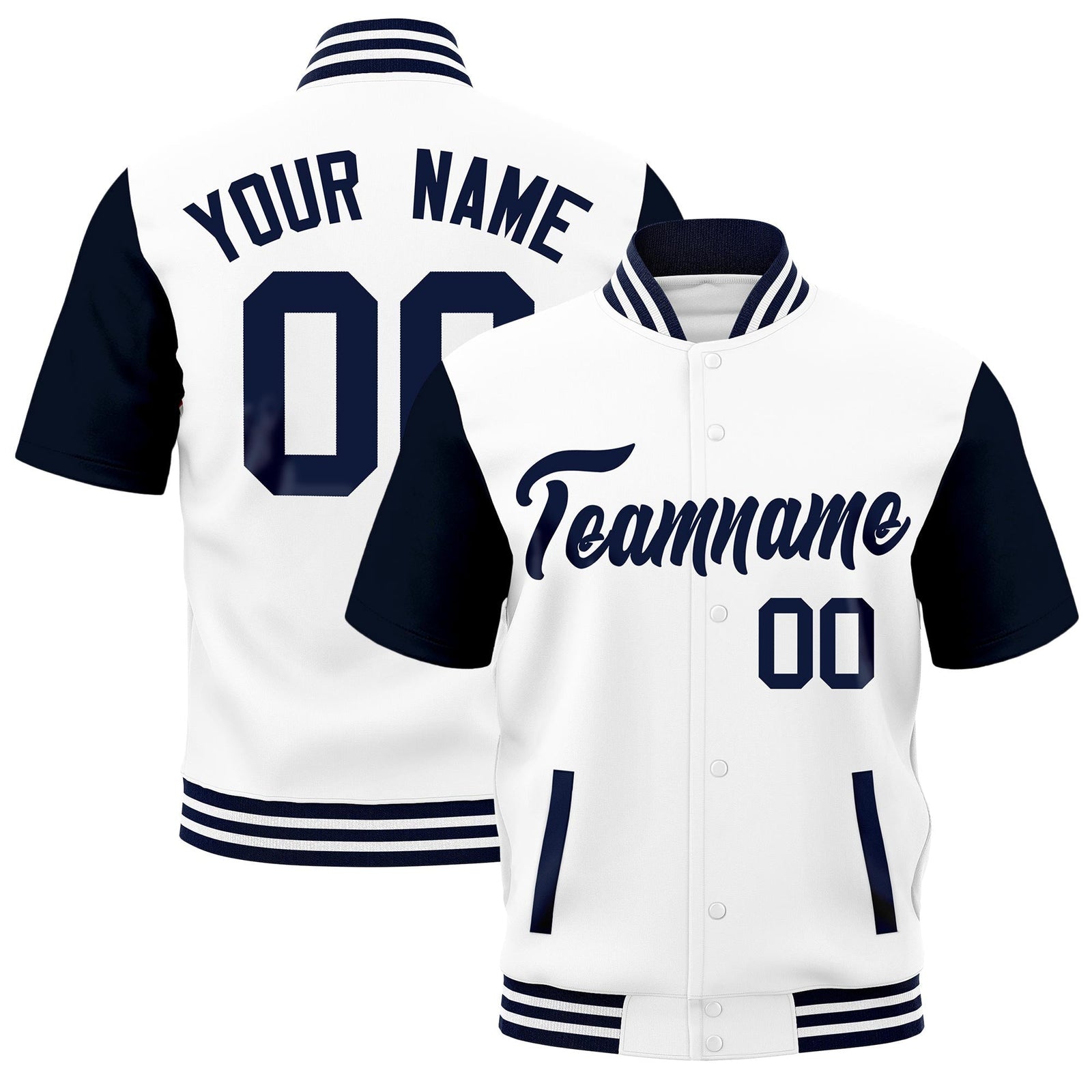 Custom Navy White Full-Snap Classic Style Jacket| KXKSHOP
