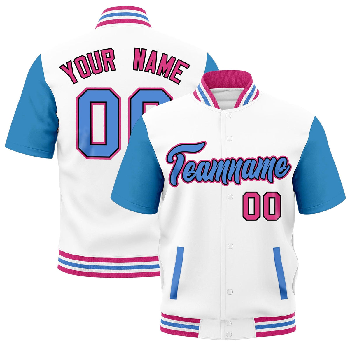 Custom Powder Blue Pink White Full-Snap Classic Style Jacket| KXKSHOP