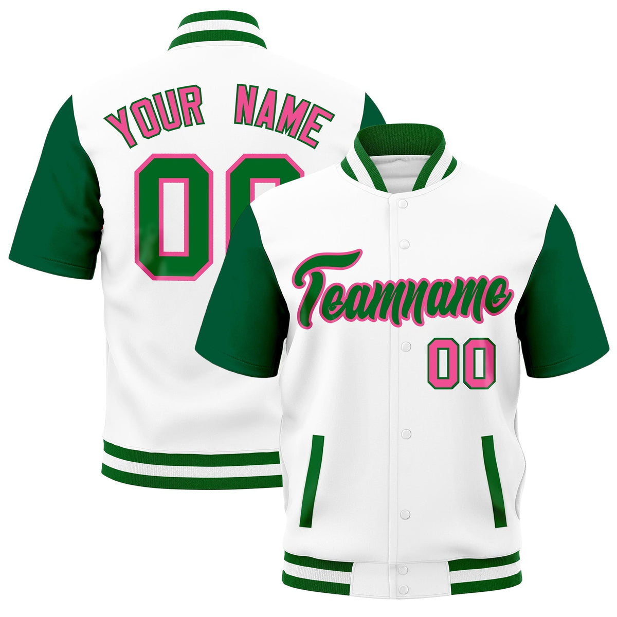 Custom Kelly Green White Full-Snap Classic Style Jacket| KXKSHOP