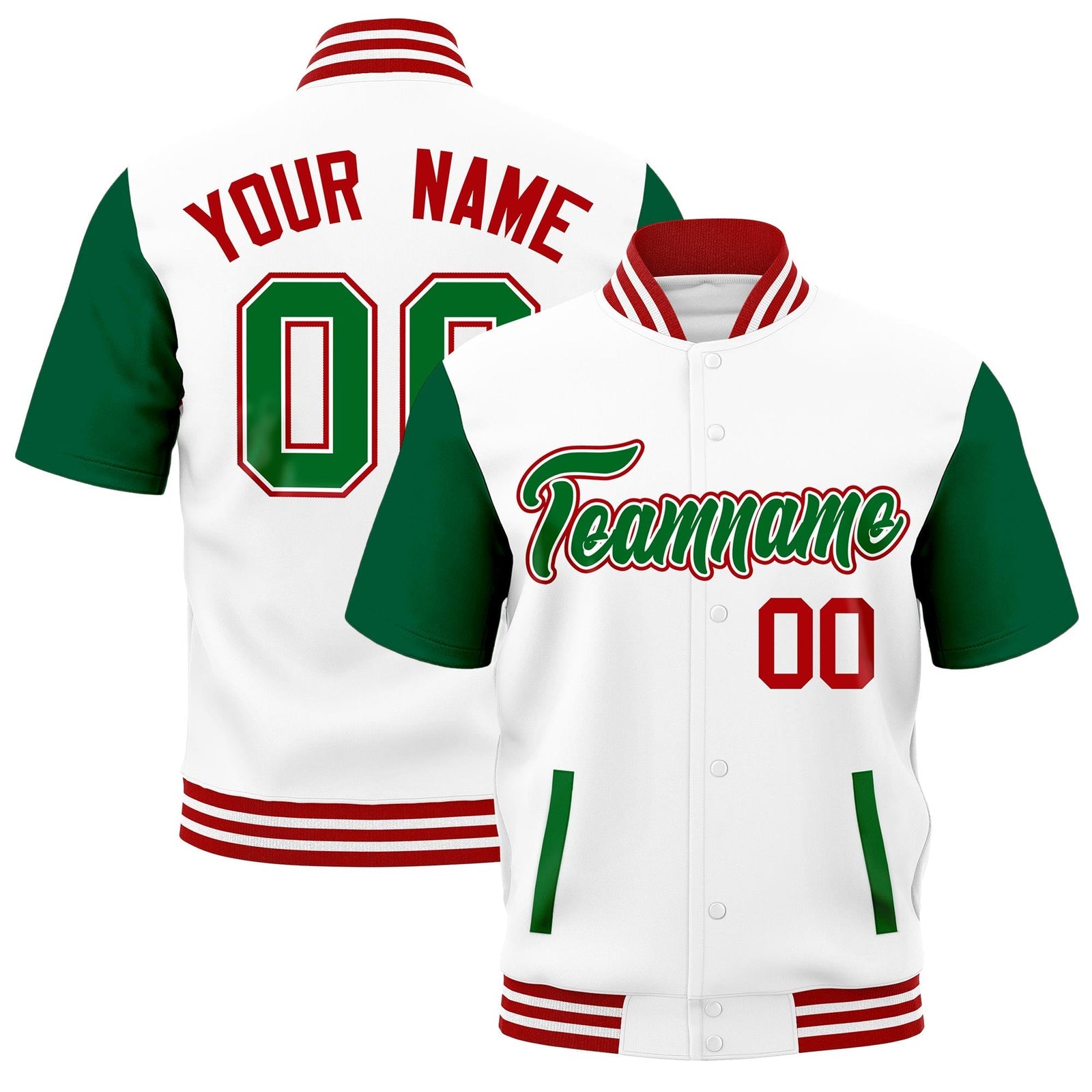 Custom Kelly Green Red White Full-Snap Classic Style Jacket| KXKSHOP