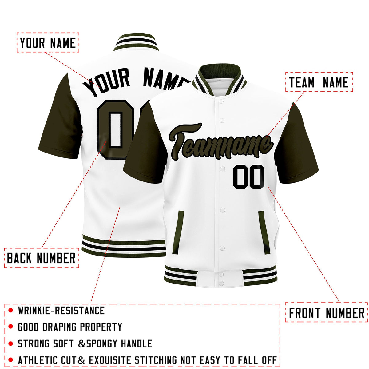 Custom Olive White Black Full-Snap Classic Style Jacket| KXKSHOP