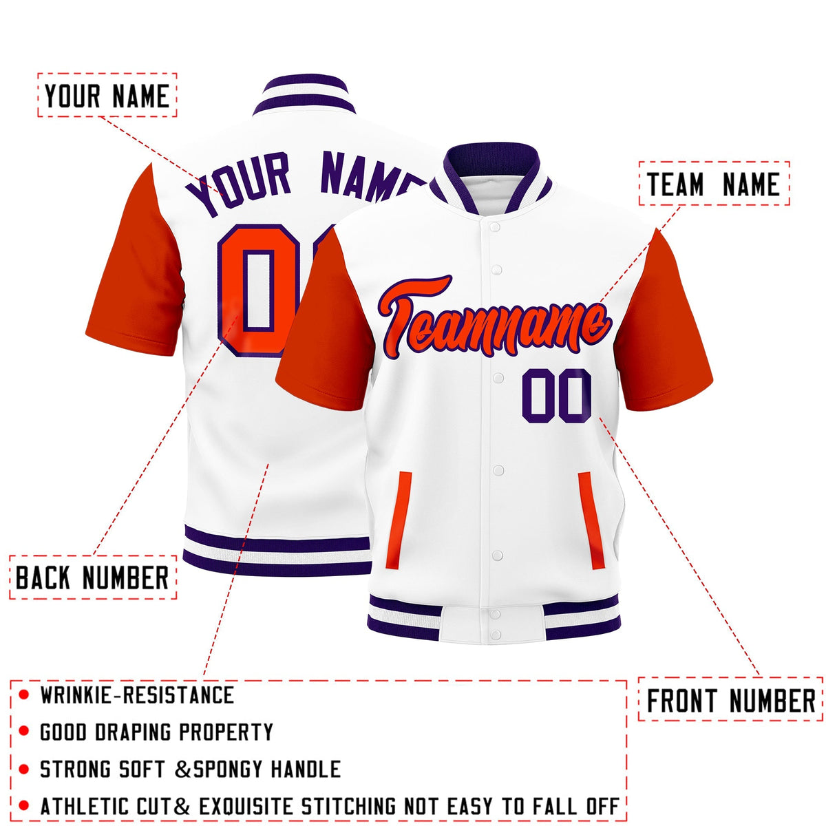 Custom Orange Purple White Full-Snap Classic Style Jacket| KXKSHOP