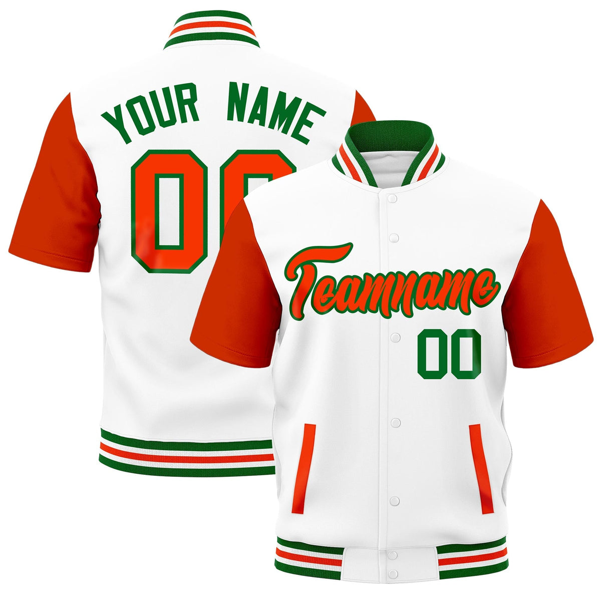 Custom Orange Kelly Green White Full-Snap Classic Style Jacket| KXKSHOP
