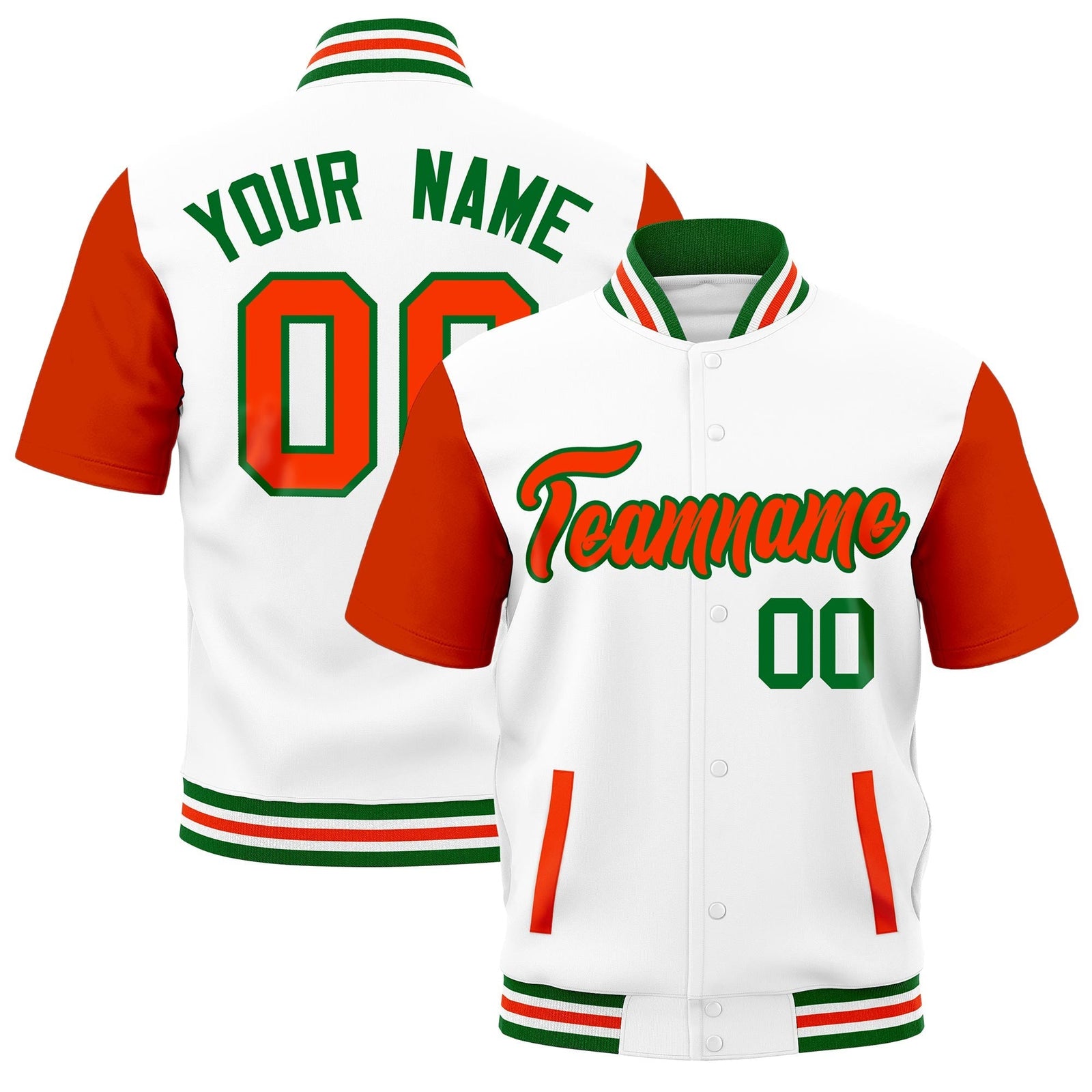 Custom Orange Kelly Green White Full-Snap Classic Style Jacket| KXKSHOP