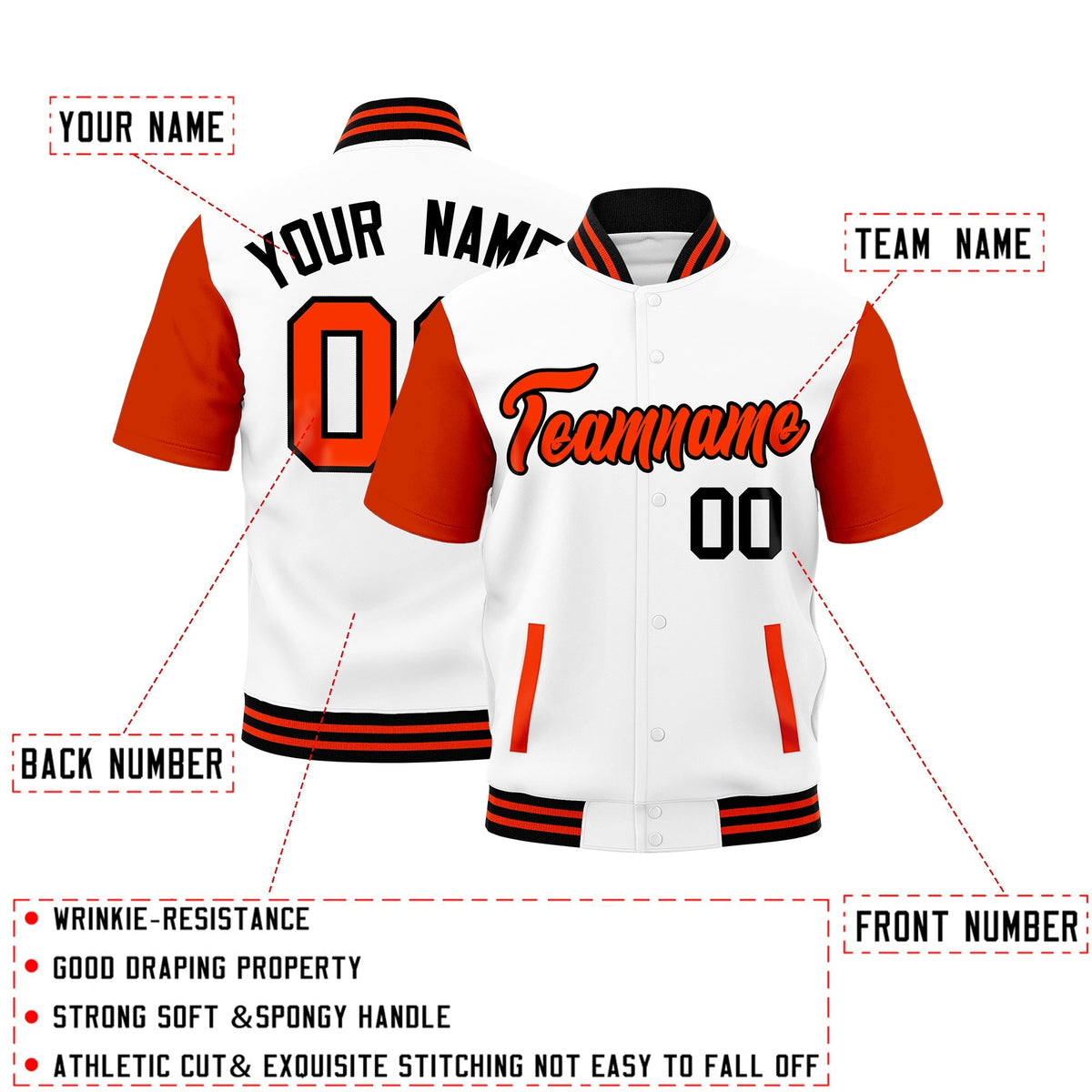 Custom Orange Black Full-Snap Classic Style Jacket| KXKSHOP