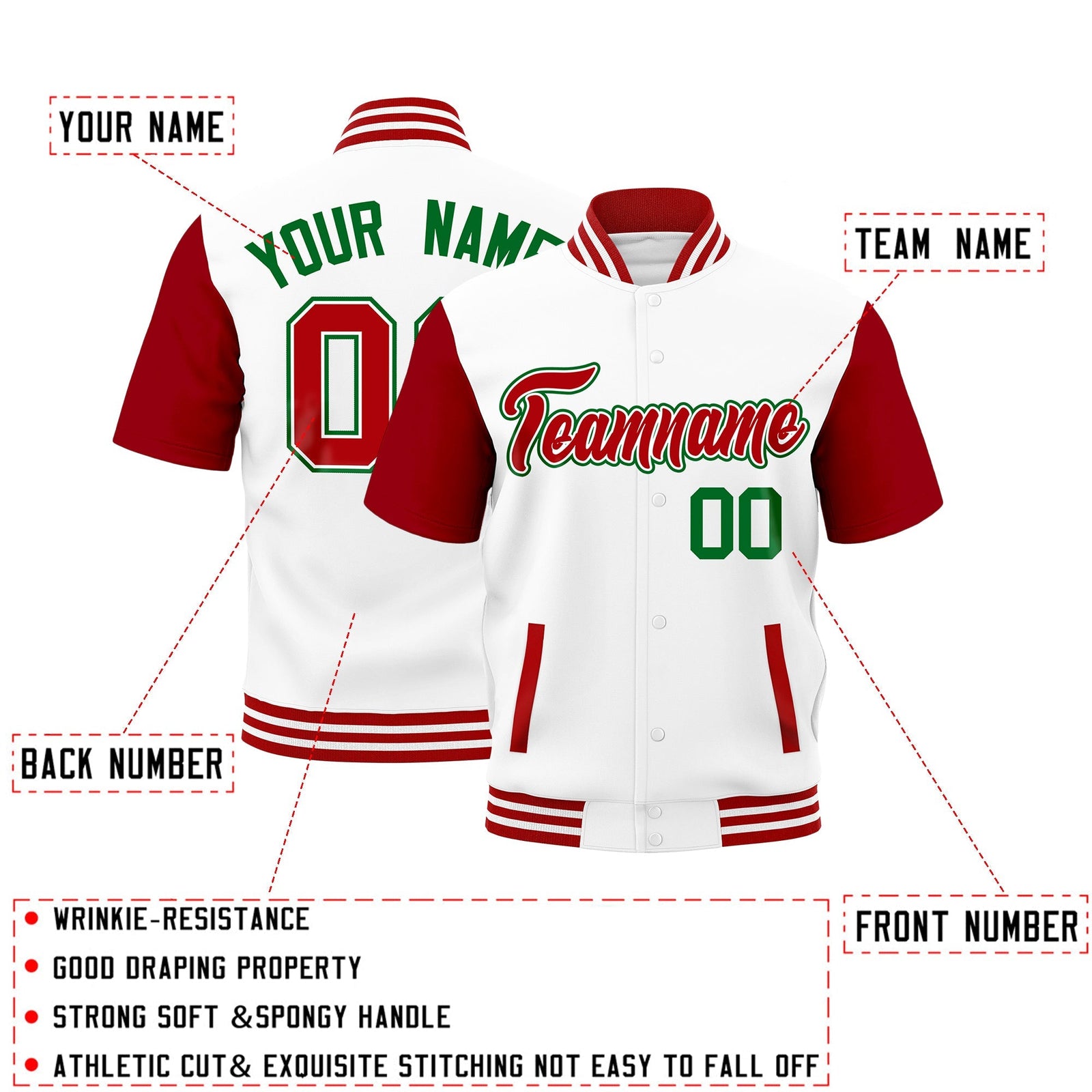 Custom Red White Full-Snap Classic Style Jacket| KXKSHOP