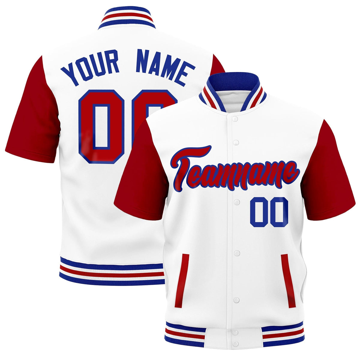 Custom Red Royal Blue White Full-Snap Classic Style Jacket| KXKSHOP