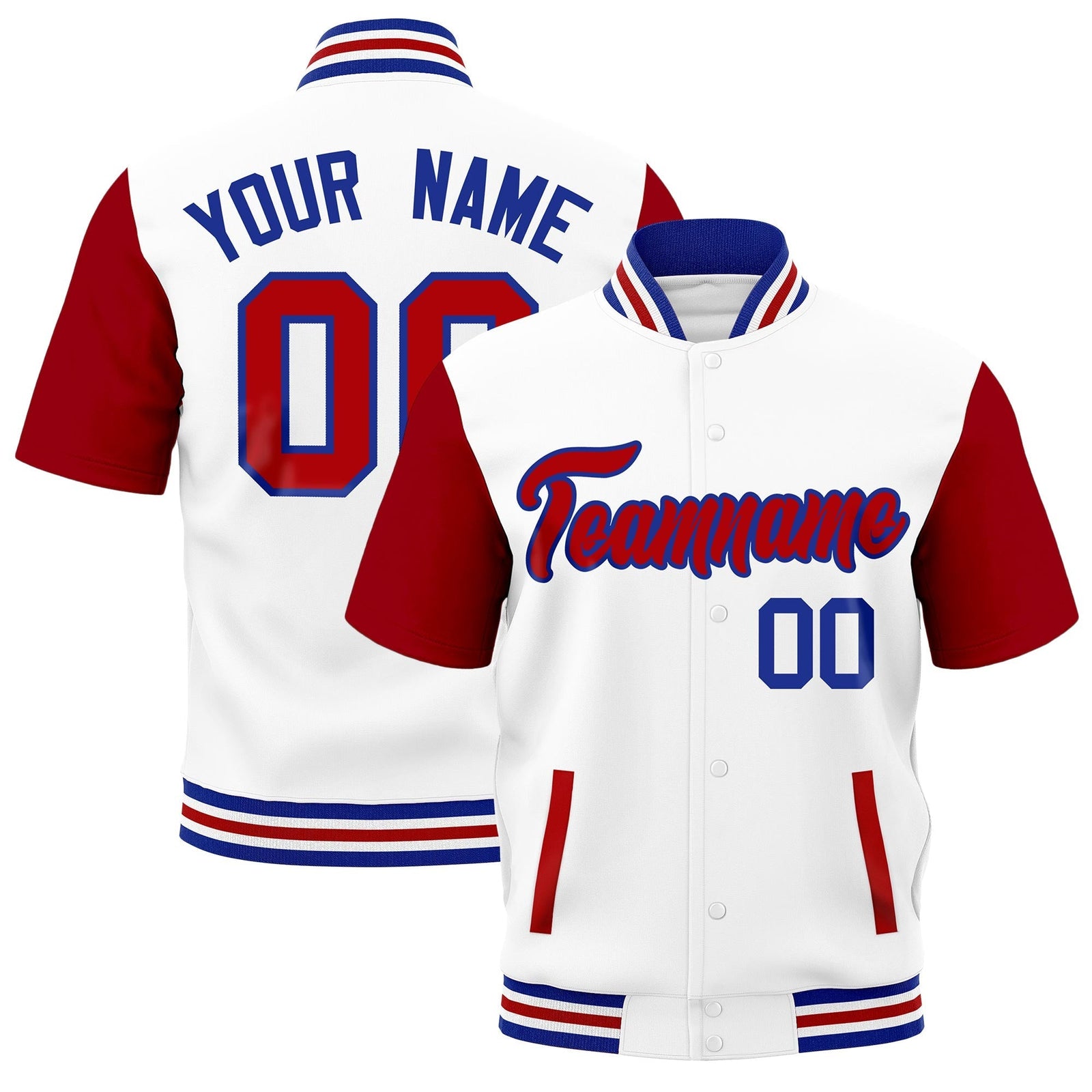 Custom Red Royal Blue White Full-Snap Classic Style Jacket| KXKSHOP