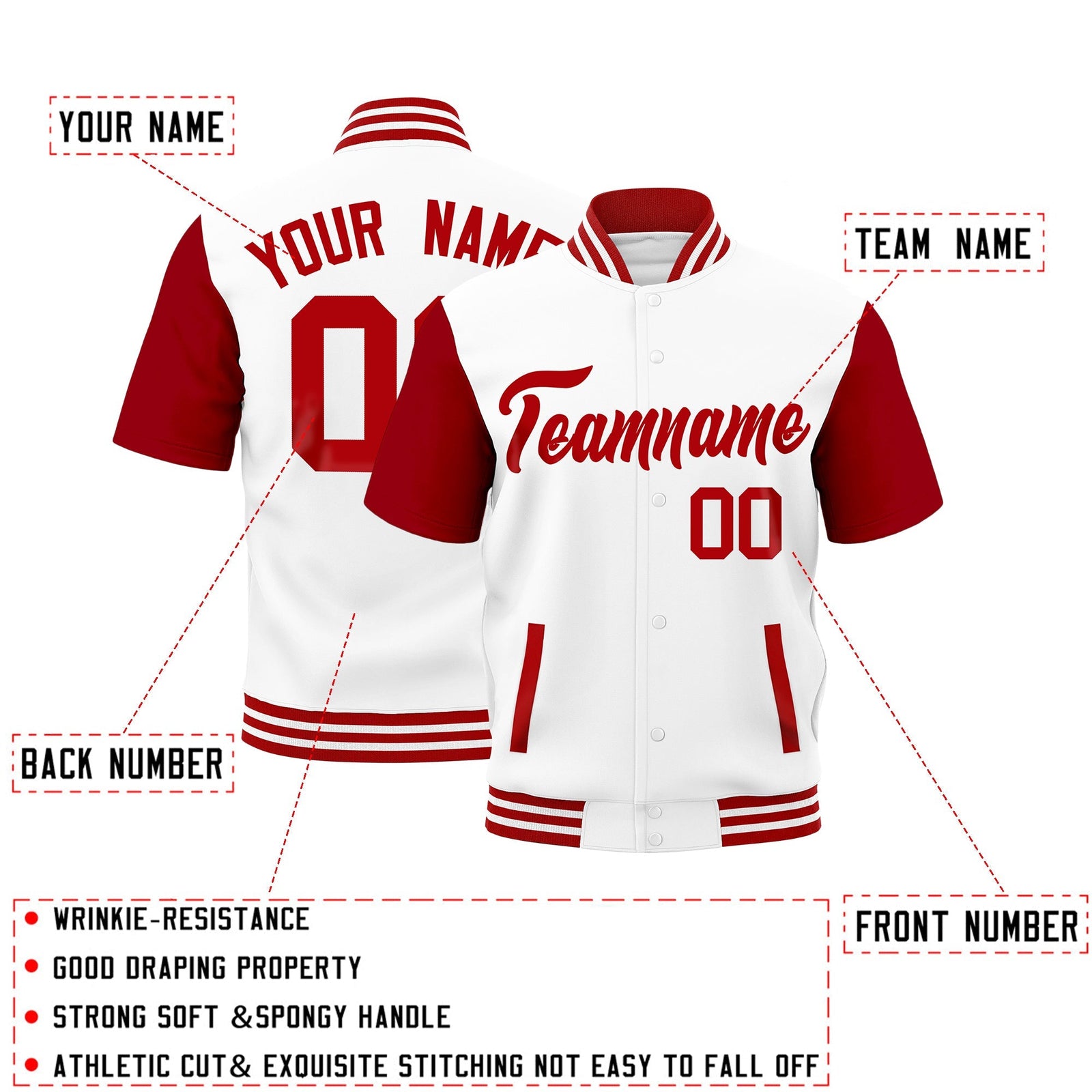 Custom Red White Full-Snap Classic Style Jacket| KXKSHOP
