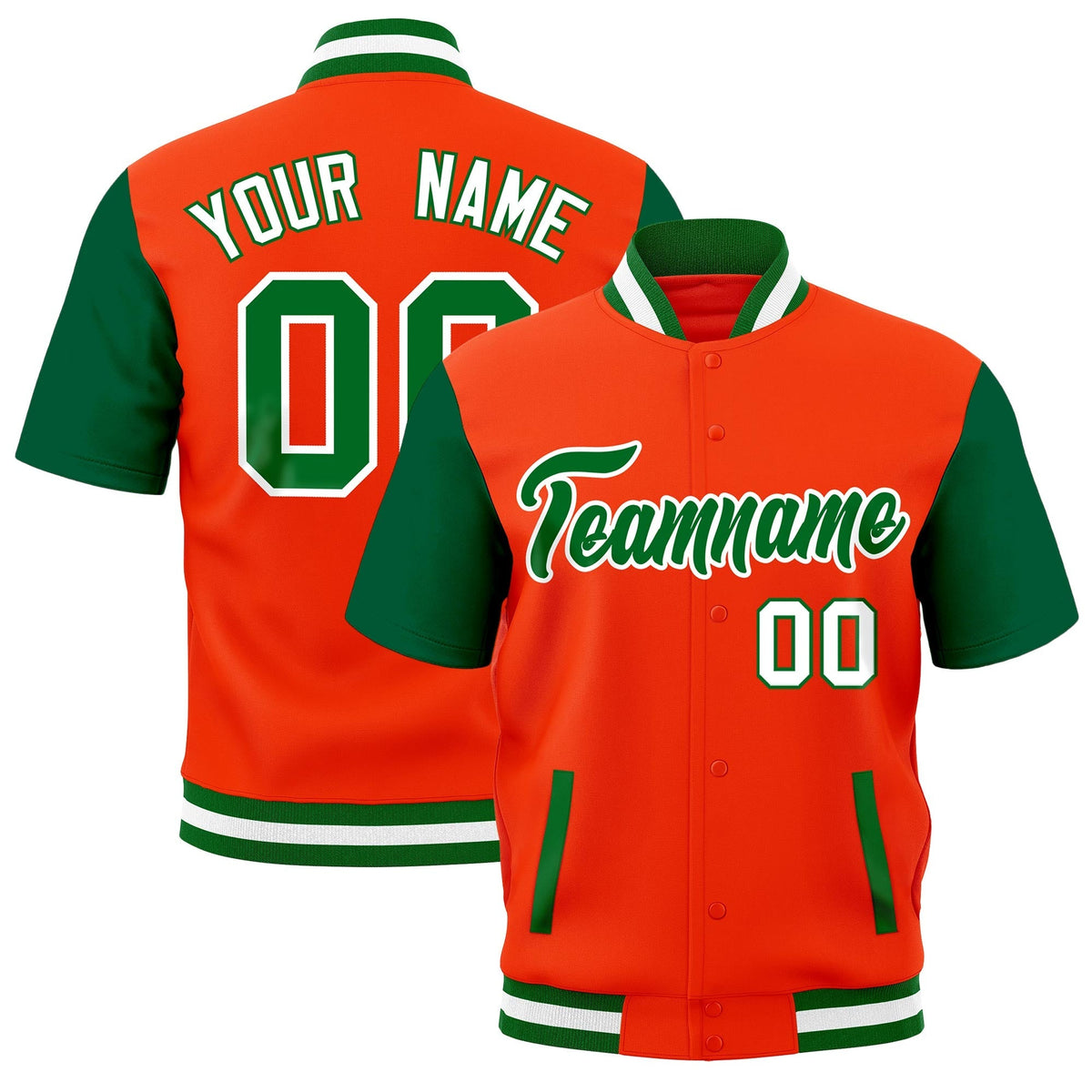 Custom Kelly Green White Full-Snap Classic Style Jacket| KXKSHOP