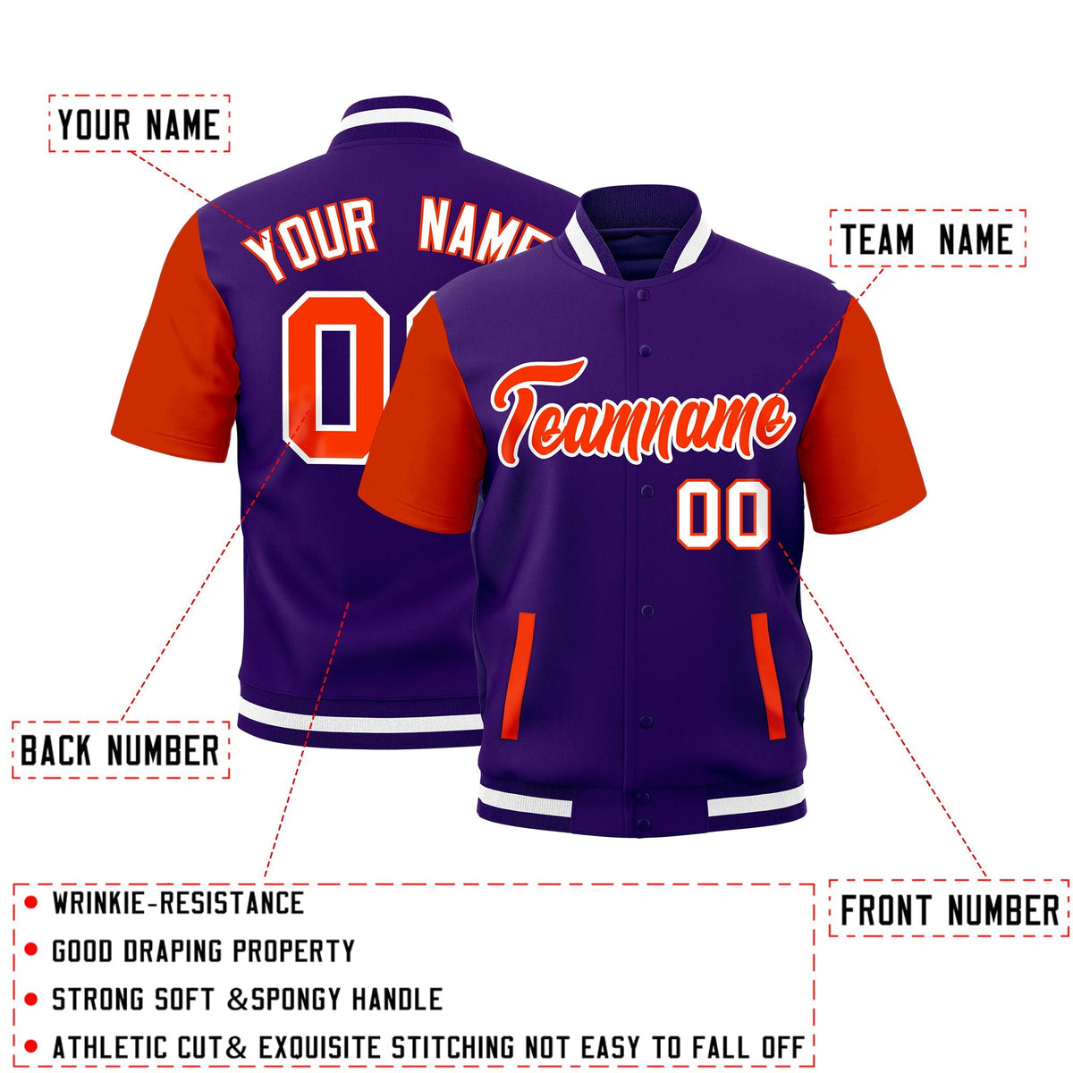 Custom Orange Purple White Full-Snap Classic Style Jacket| KXKSHOP