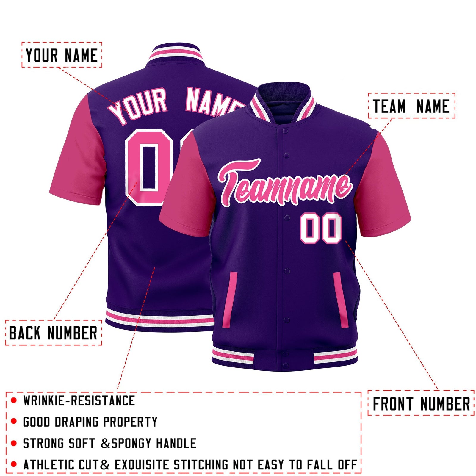 Custom Purple White Pink Full-Snap Classic Style Jacket| KXKSHOP