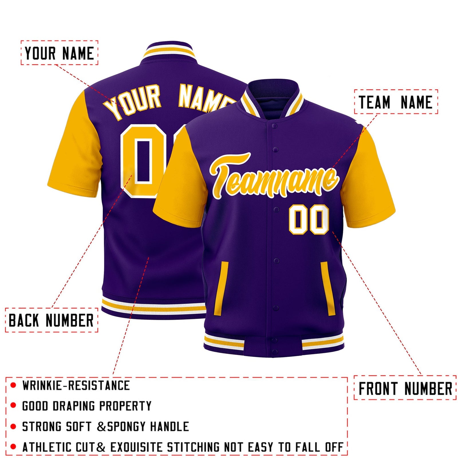 Custom Gold Purple White Full-Snap Classic Style Jacket| KXKSHOP