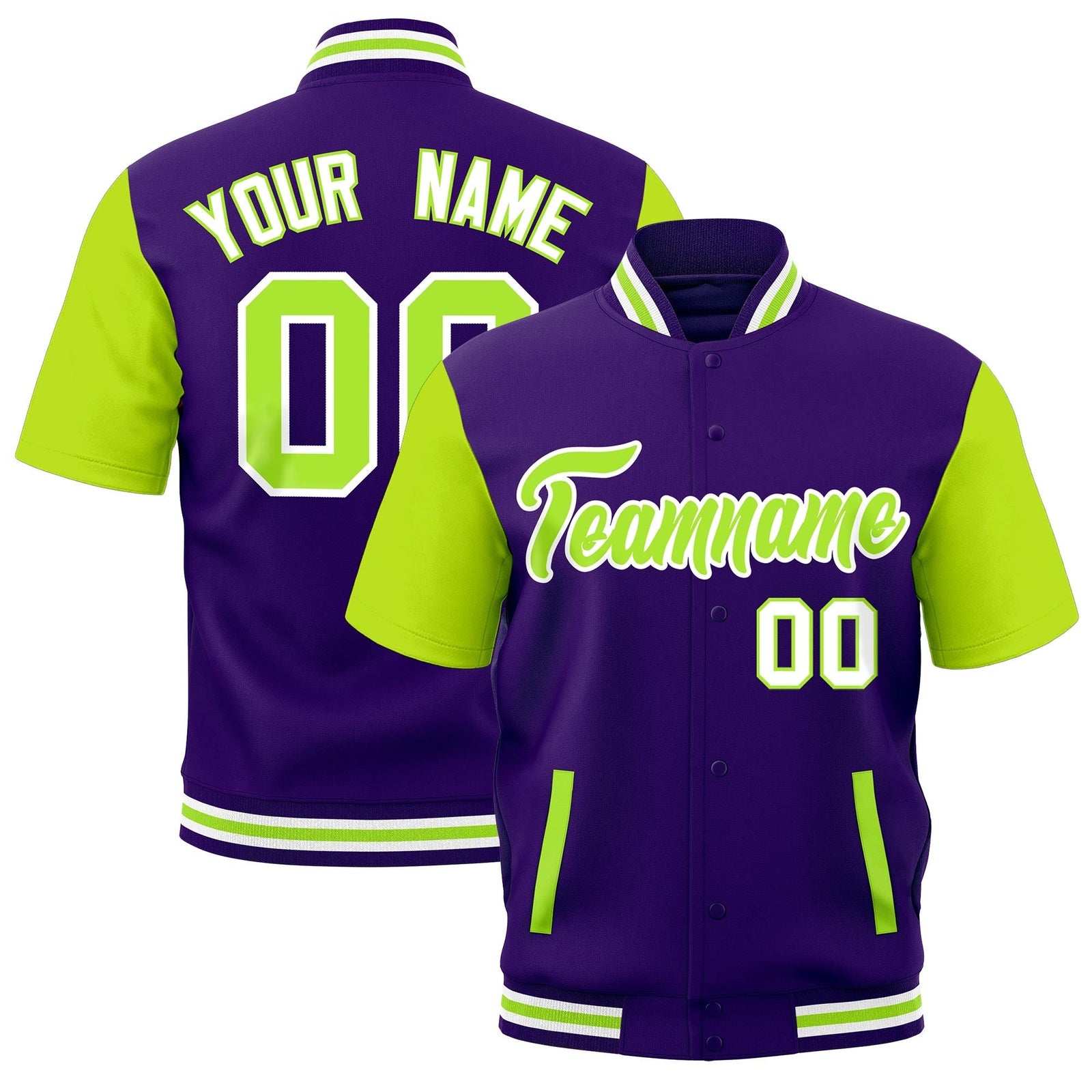 Custom Neon Green Purple White Full-Snap Classic Style Jacket| KXKSHOP