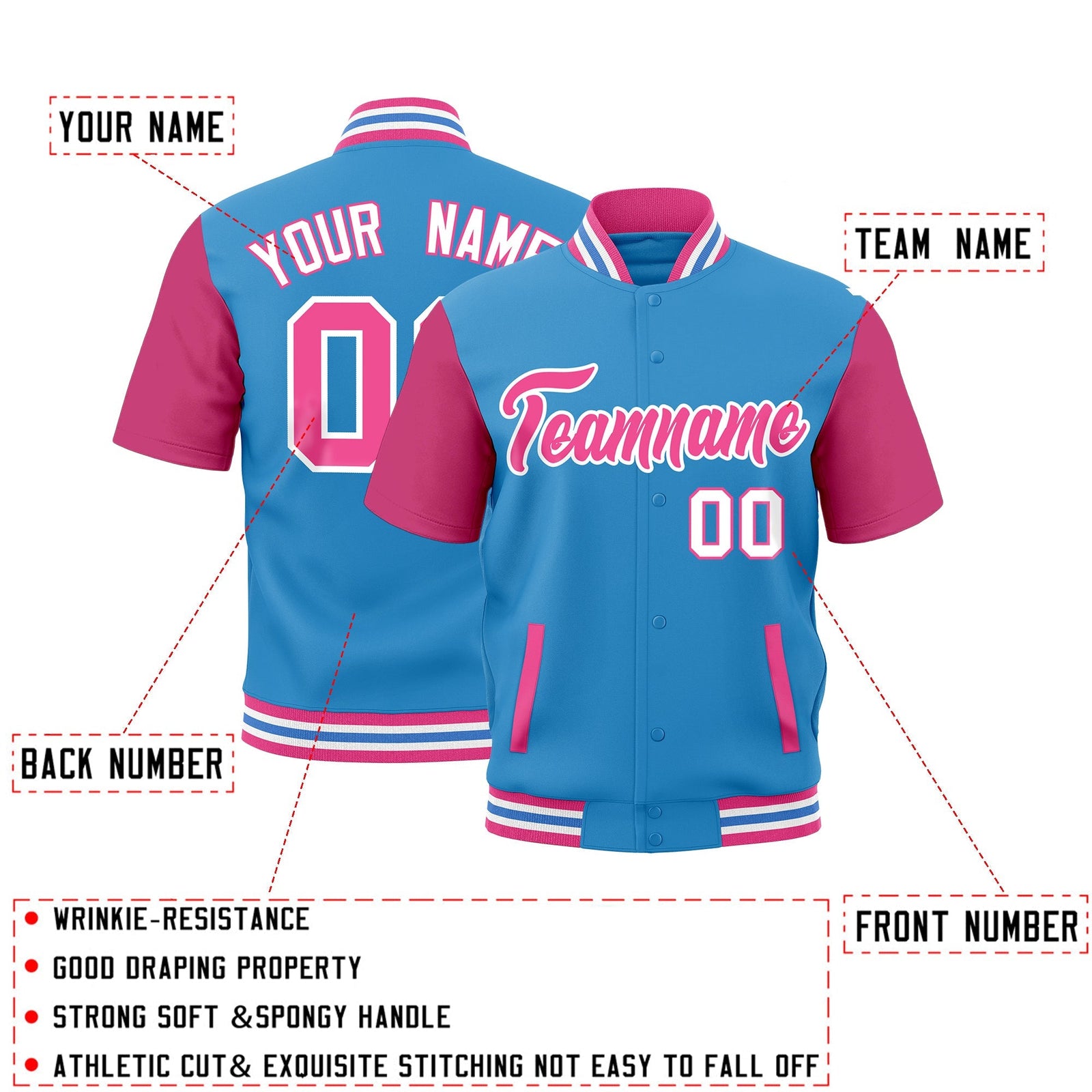 Custom Pink White Powder Blue Full-Snap Classic Style Jacket| KXKSHOP
