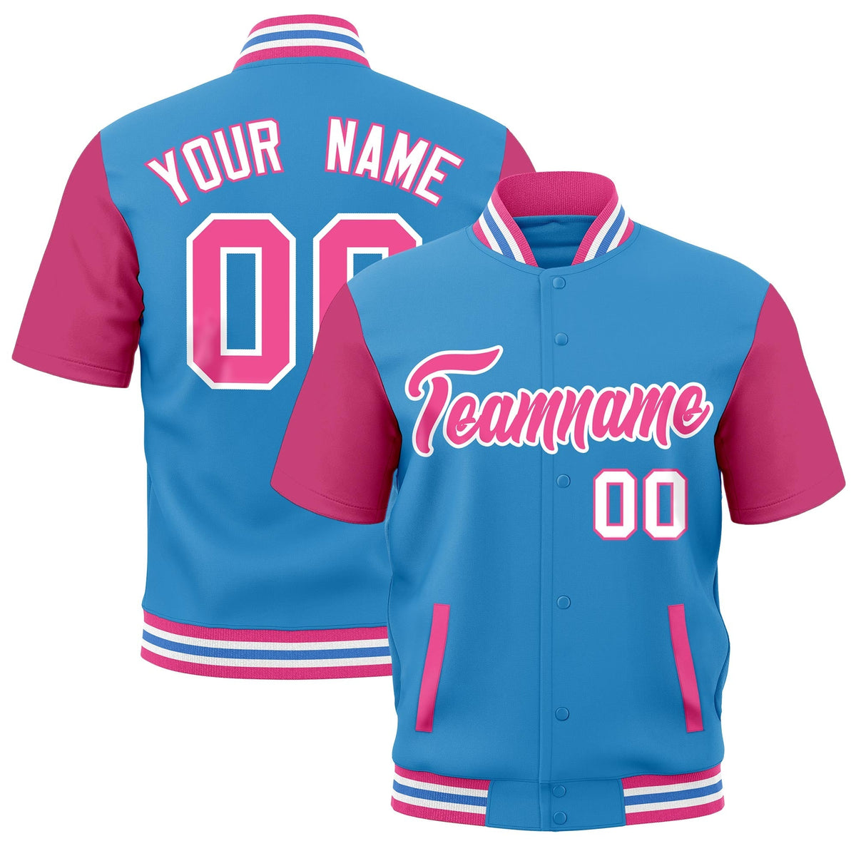 Custom Pink White Powder Blue Full-Snap Classic Style Jacket| KXKSHOP