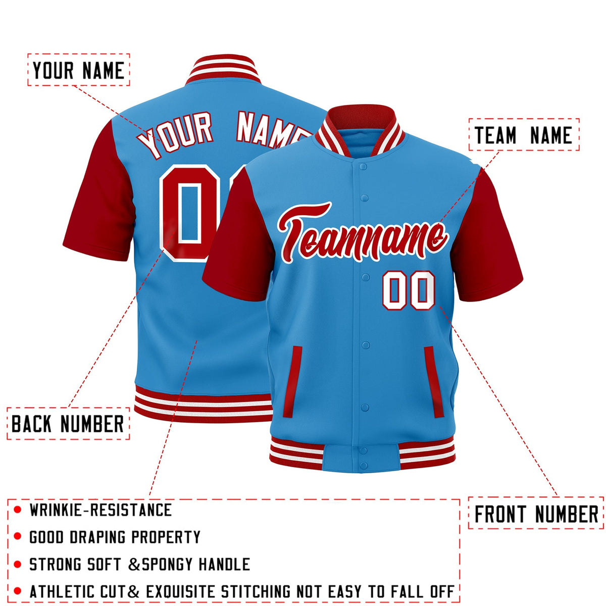 Custom Red White Full-Snap Classic Style Jacket| KXKSHOP