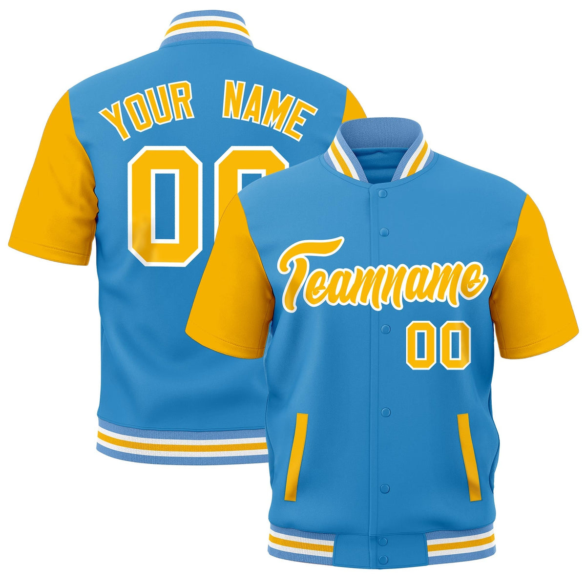 Custom Gold Powder Blue White Full-Snap Classic Style Jacket| KXKSHOP