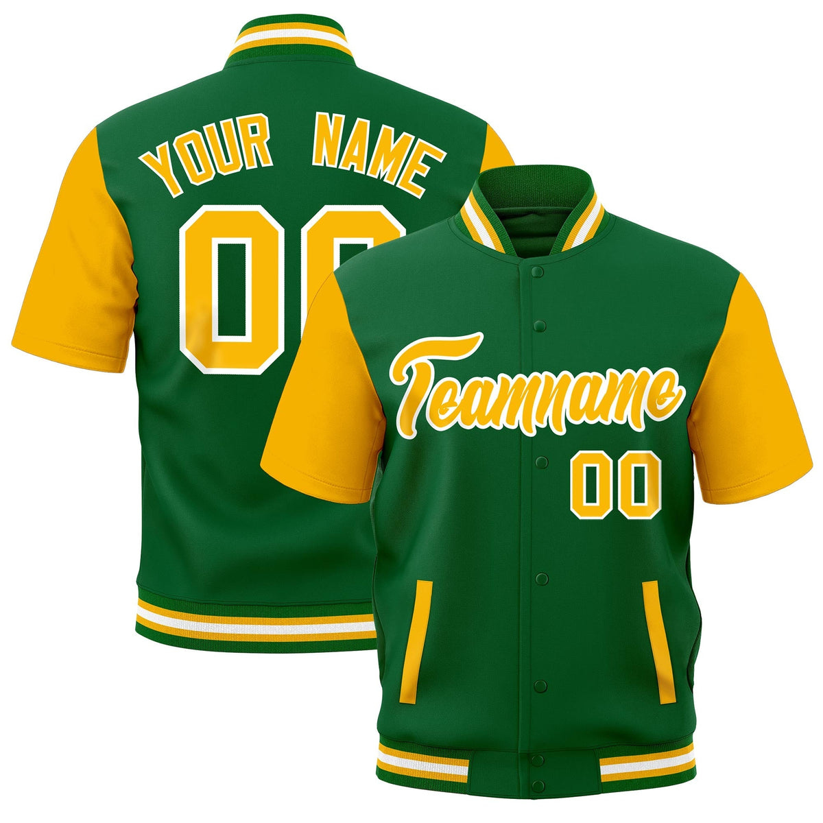 Custom Gold Kelly Green White Full-Snap Classic Style Jacket| KXKSHOP