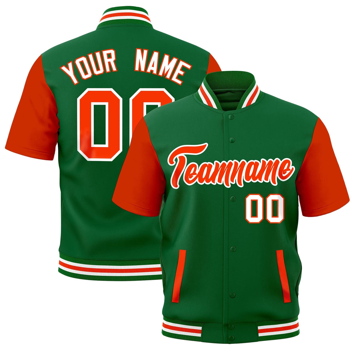 Custom Orange Kelly Green White Full-Snap Classic Style Jacket| KXKSHOP