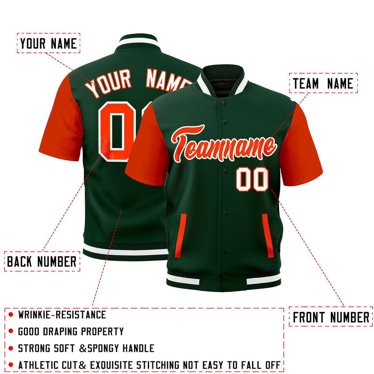 Custom Orange Green White Full-Snap Classic Style Jacket| KXKSHOP