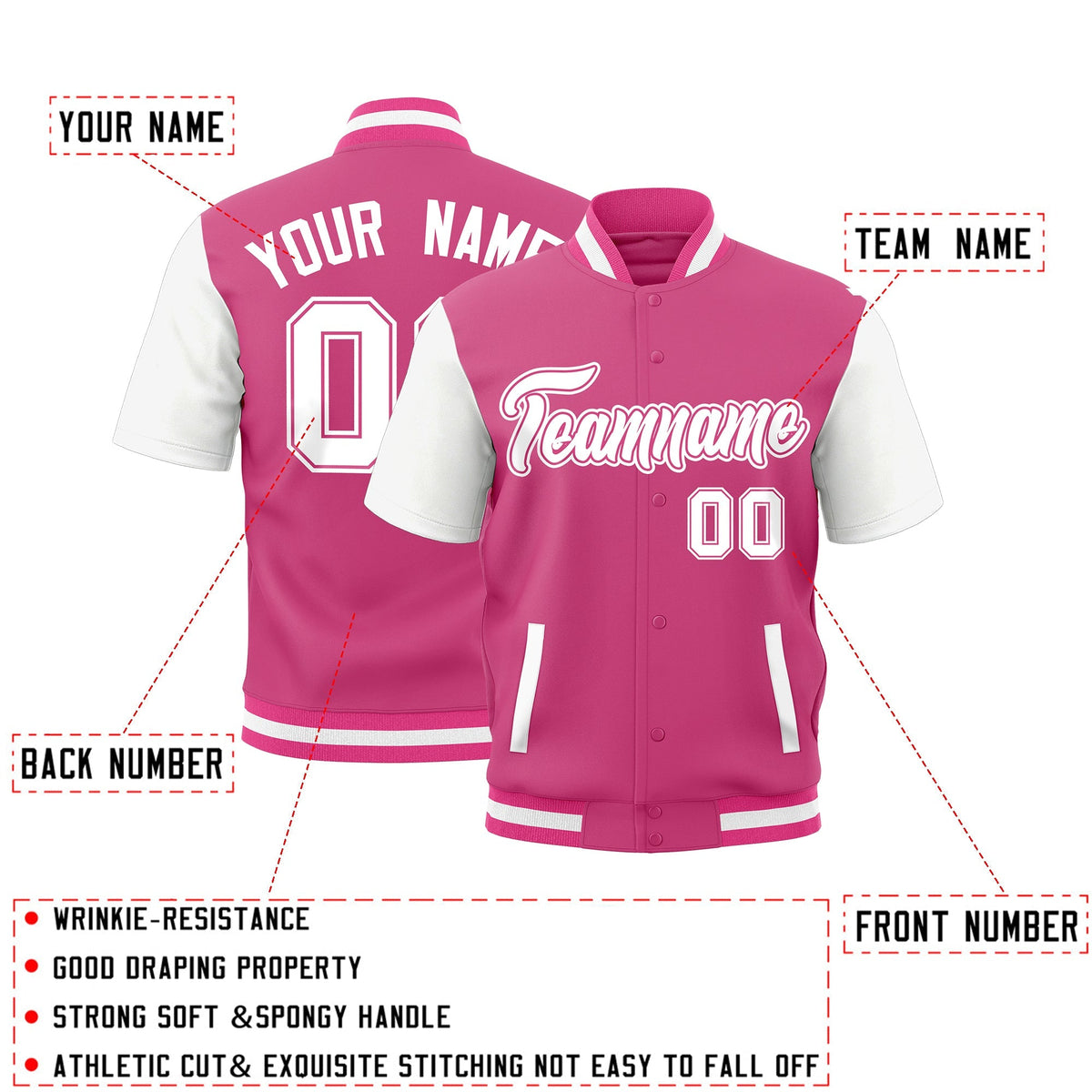 Custom White Pink Full-Snap Classic Style Jacket| KXKSHOP