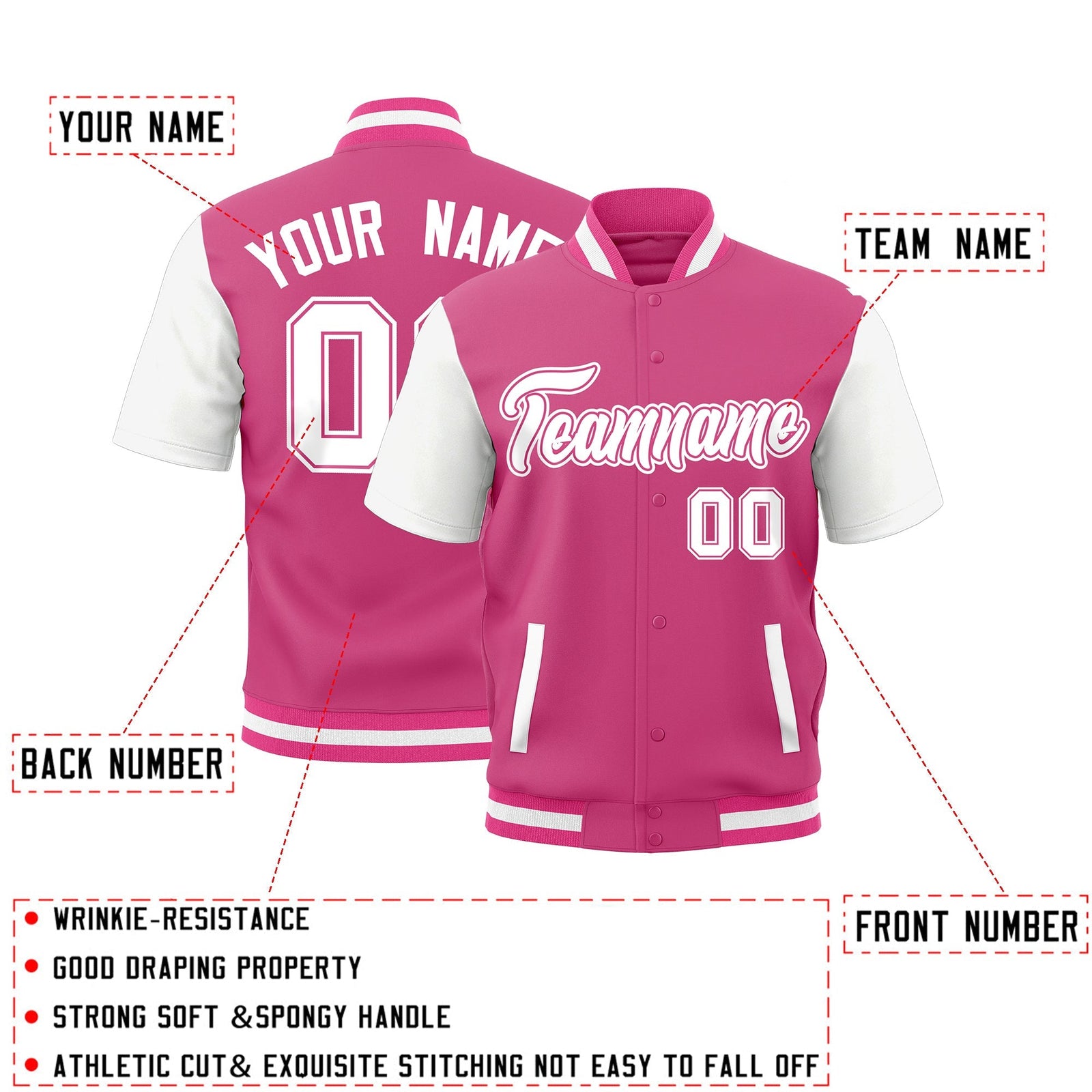 Custom White Pink Full-Snap Classic Style Jacket| KXKSHOP