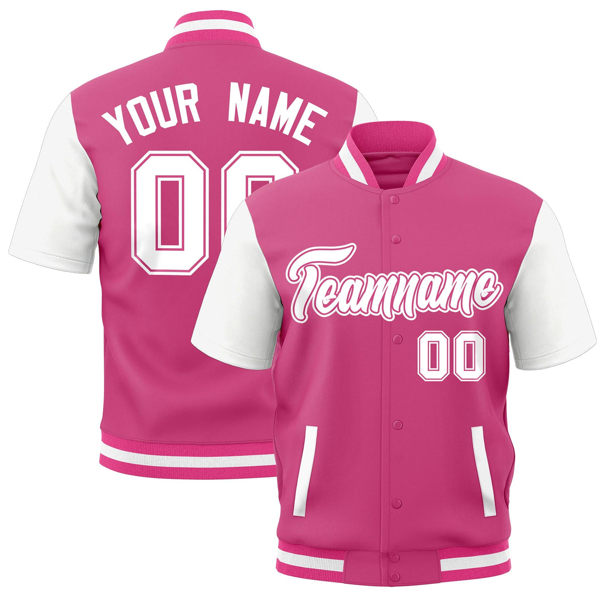 Custom White Pink Full-Snap Classic Style Jacket| KXKSHOP