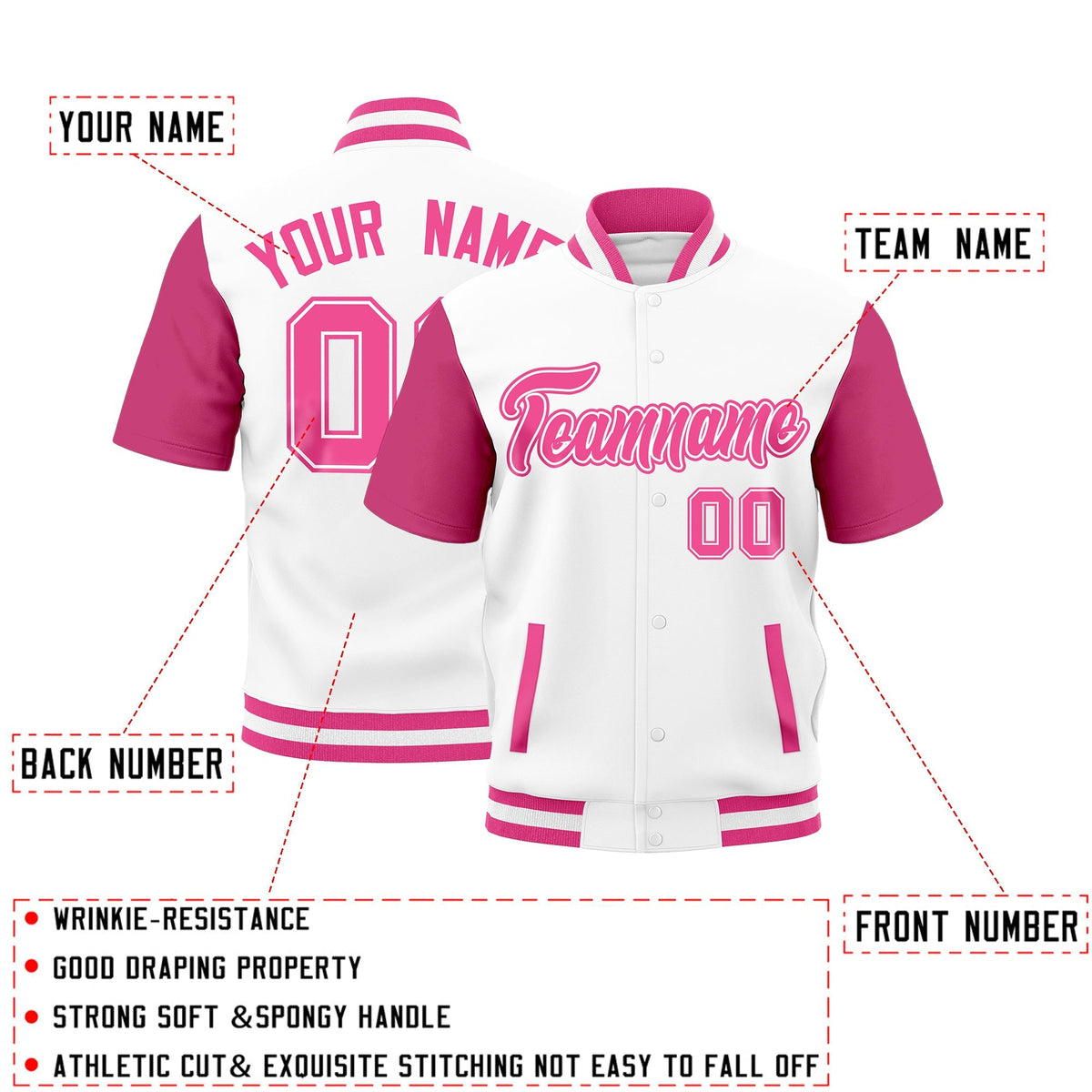 Custom Pink White Full-Snap Classic Style Jacket| KXKSHOP