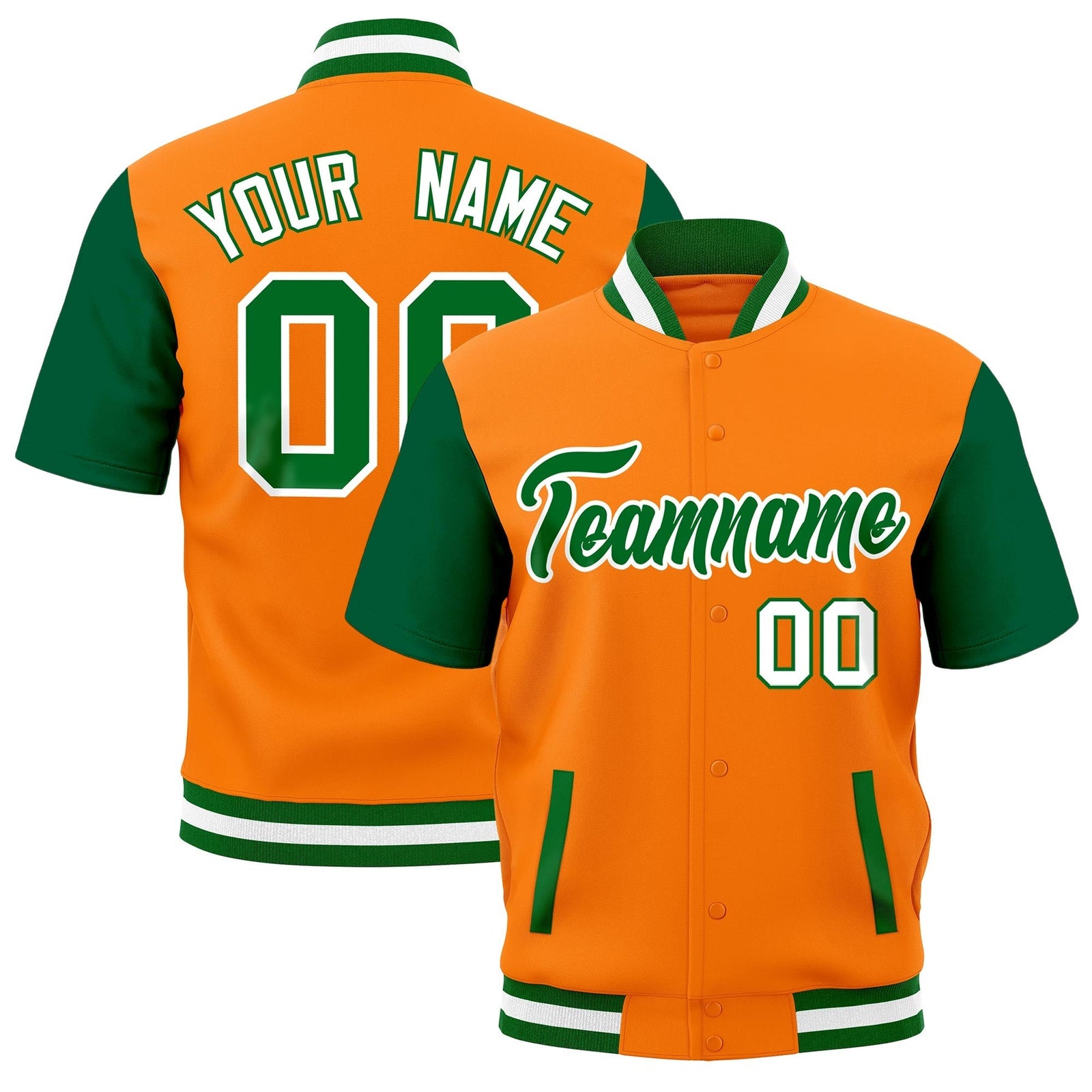 Custom Kelly Green White Full-Snap Classic Style Jacket| KXKSHOP