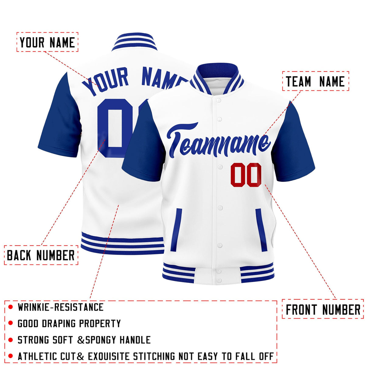 Custom Royal Blue White Full-Snap Classic Style Jacket| KXKSHOP