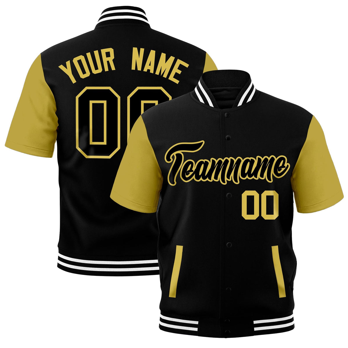Custom Old Gold Black White Full-Snap Classic Style Jacket| KXKSHOP