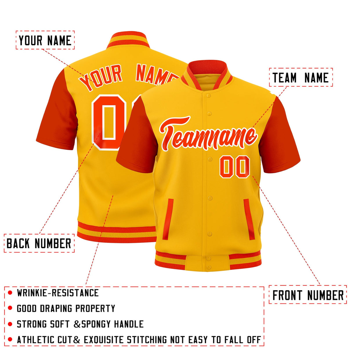 Custom Orange Gold Full-Snap Classic Style Jacket| KXKSHOP