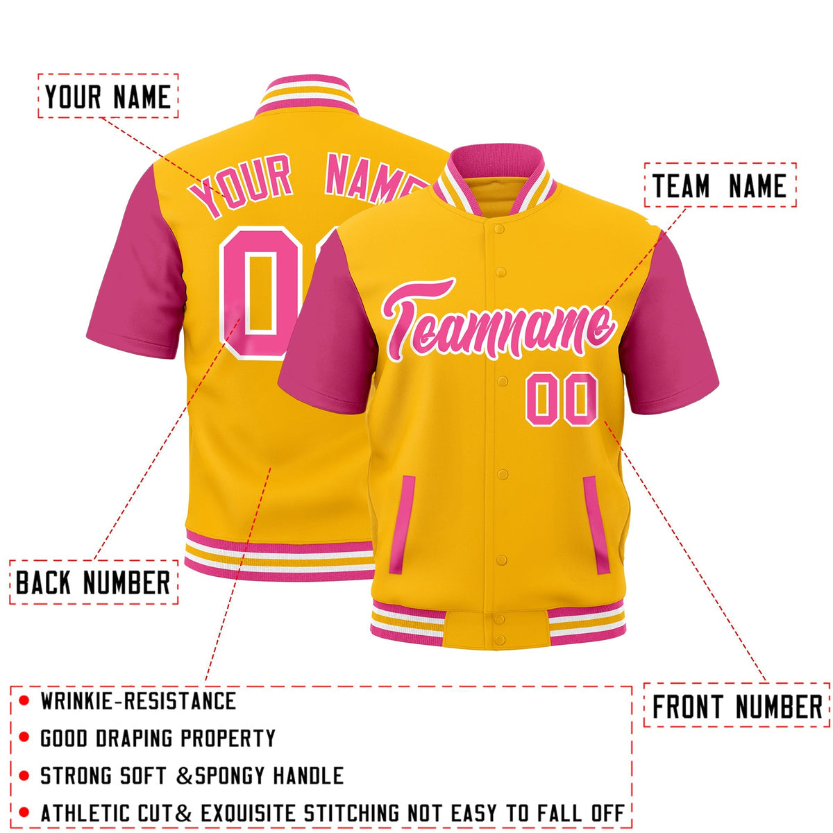 Custom Pink White Gold Full-Snap Classic Style Jacket| KXKSHOP
