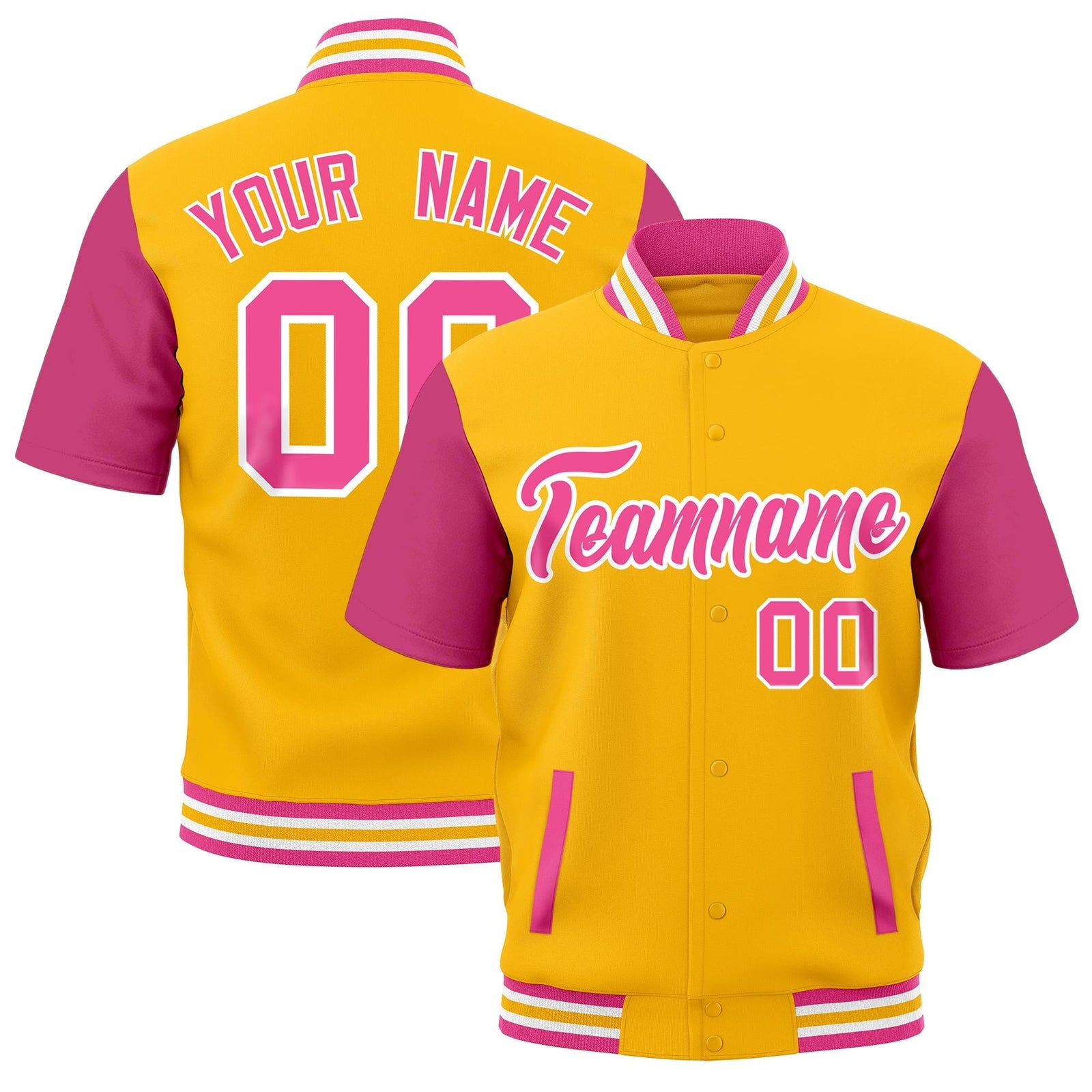 Custom Pink White Gold Full-Snap Classic Style Jacket| KXKSHOP
