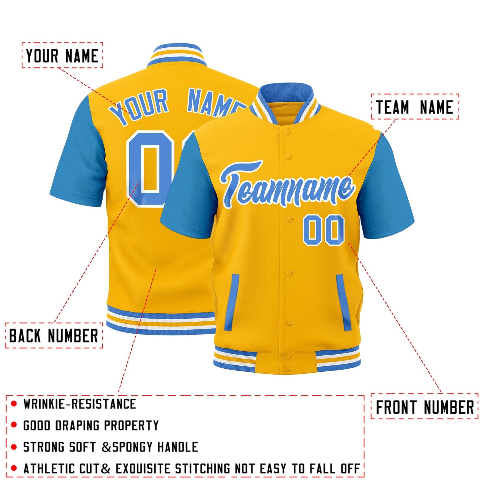 Custom Powder Blue White Gold Full-Snap Classic Style Jacket| KXKSHOP