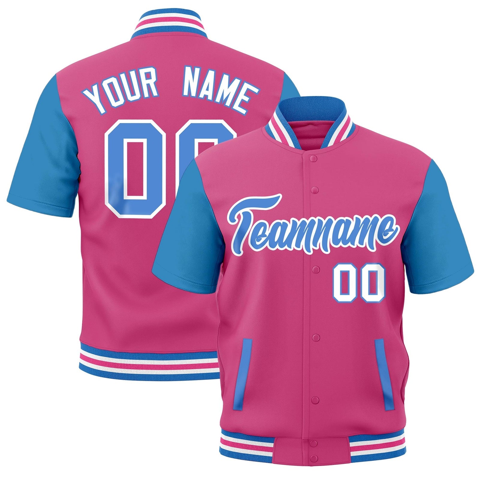 Custom Powder Blue White Pink Full-Snap Classic Style Jacket| KXKSHOP