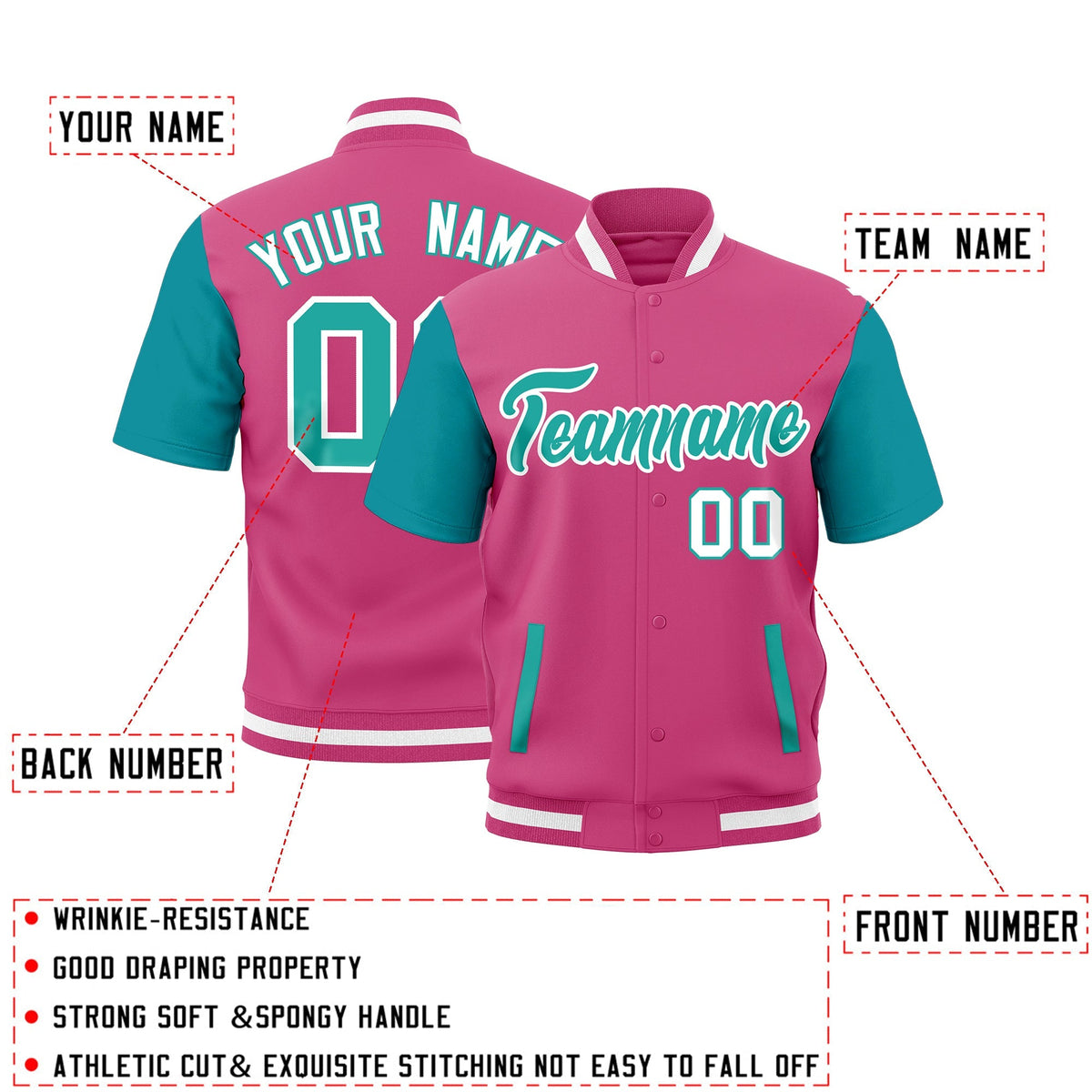 Custom Aqua Pink White Full-Snap Classic Style Jacket| KXKSHOP
