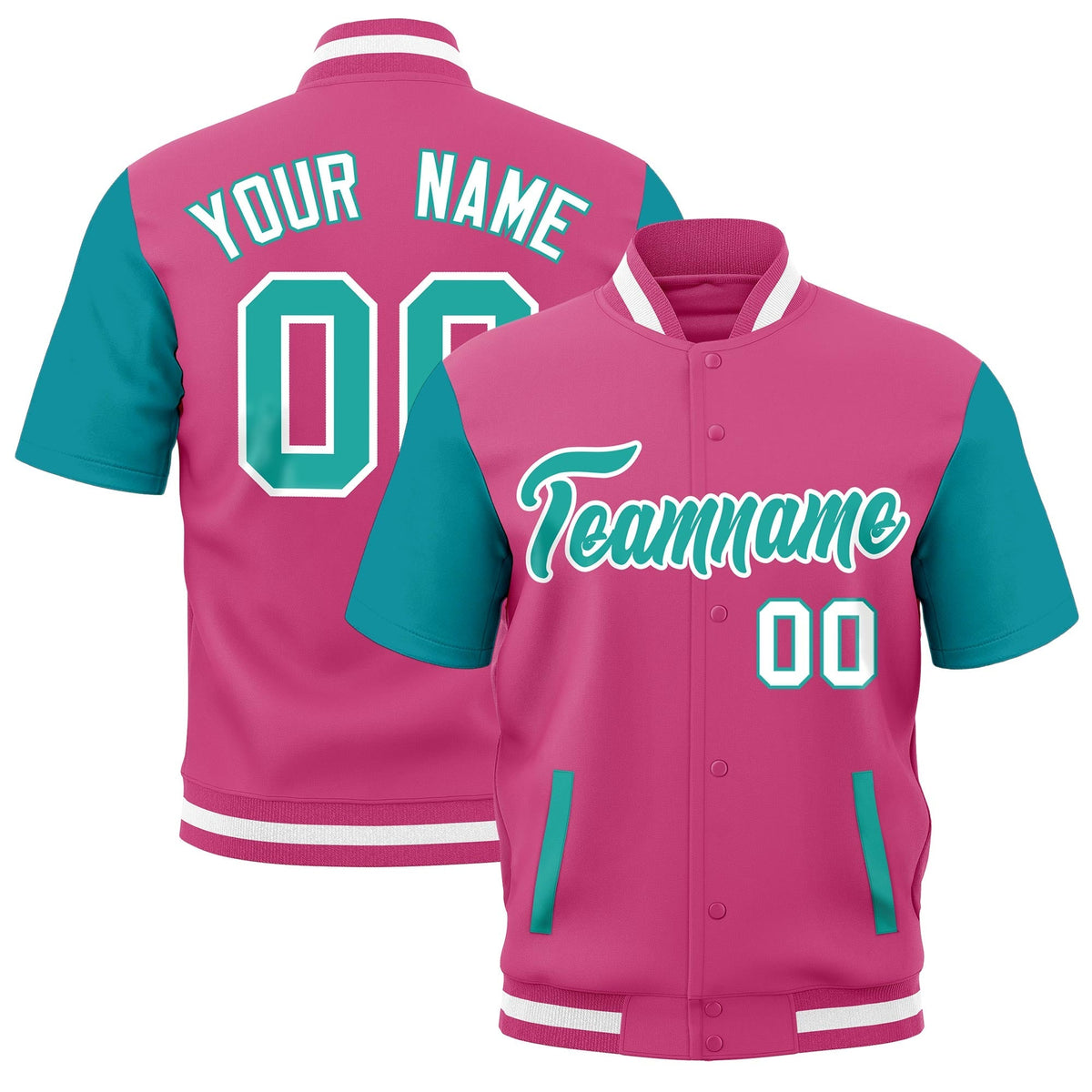 Custom Aqua Pink White Full-Snap Classic Style Jacket| KXKSHOP
