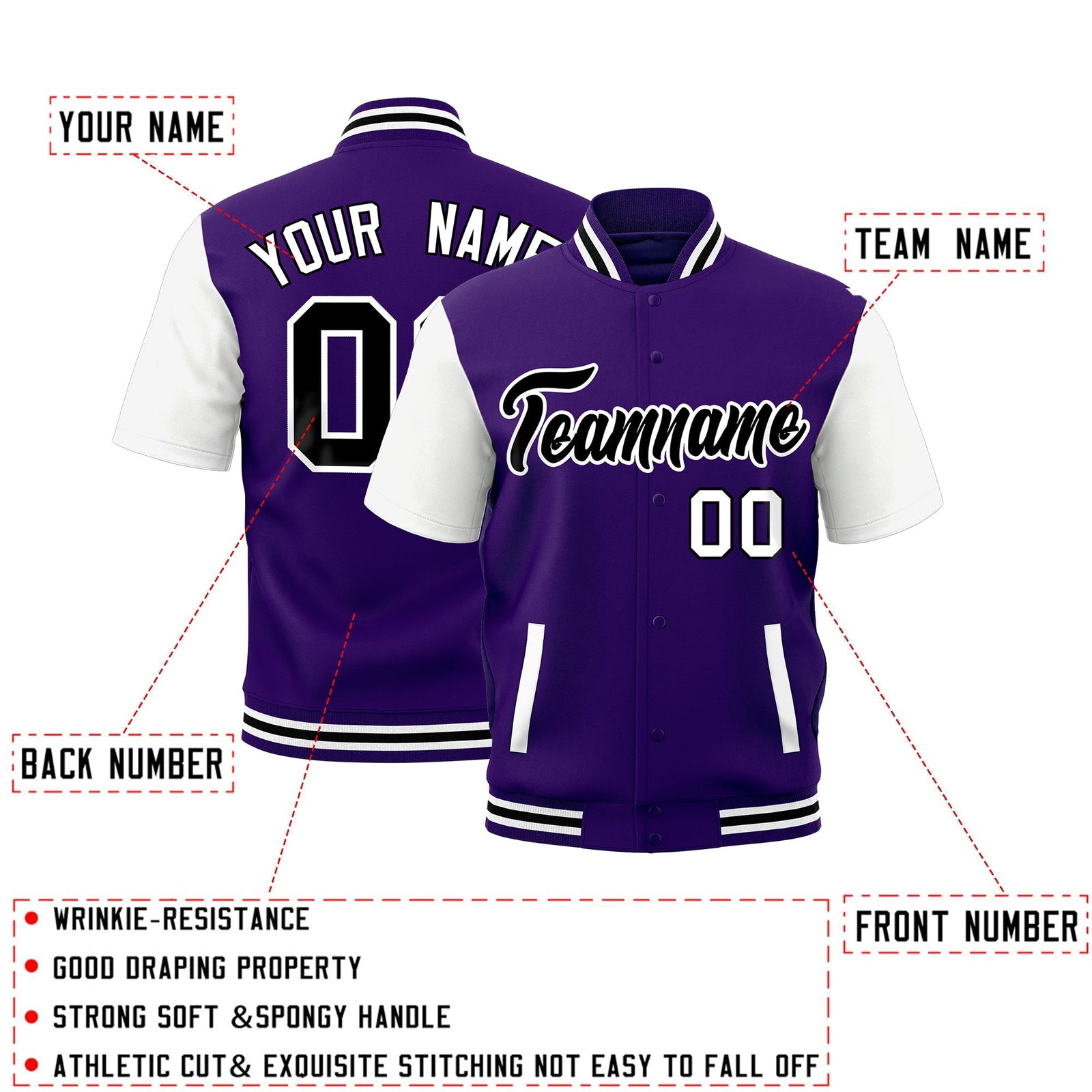 Custom White Purple Black Full-Snap Classic Style Jacket| KXKSHOP