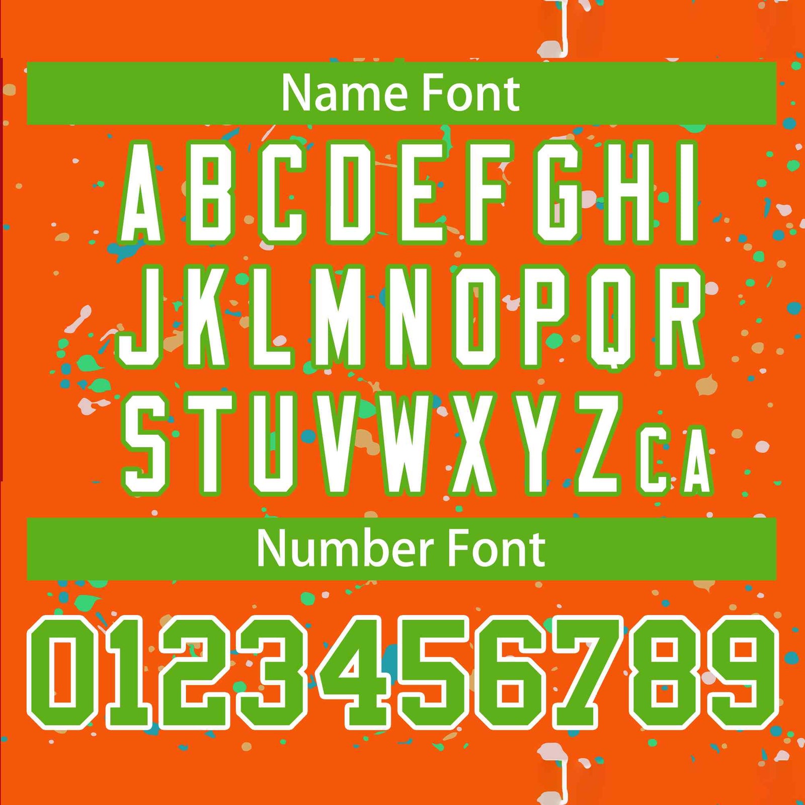 Custom Orange Neon Green-White Varsity Full-Zip Splash Graffiti Pattern Letterman Jacket