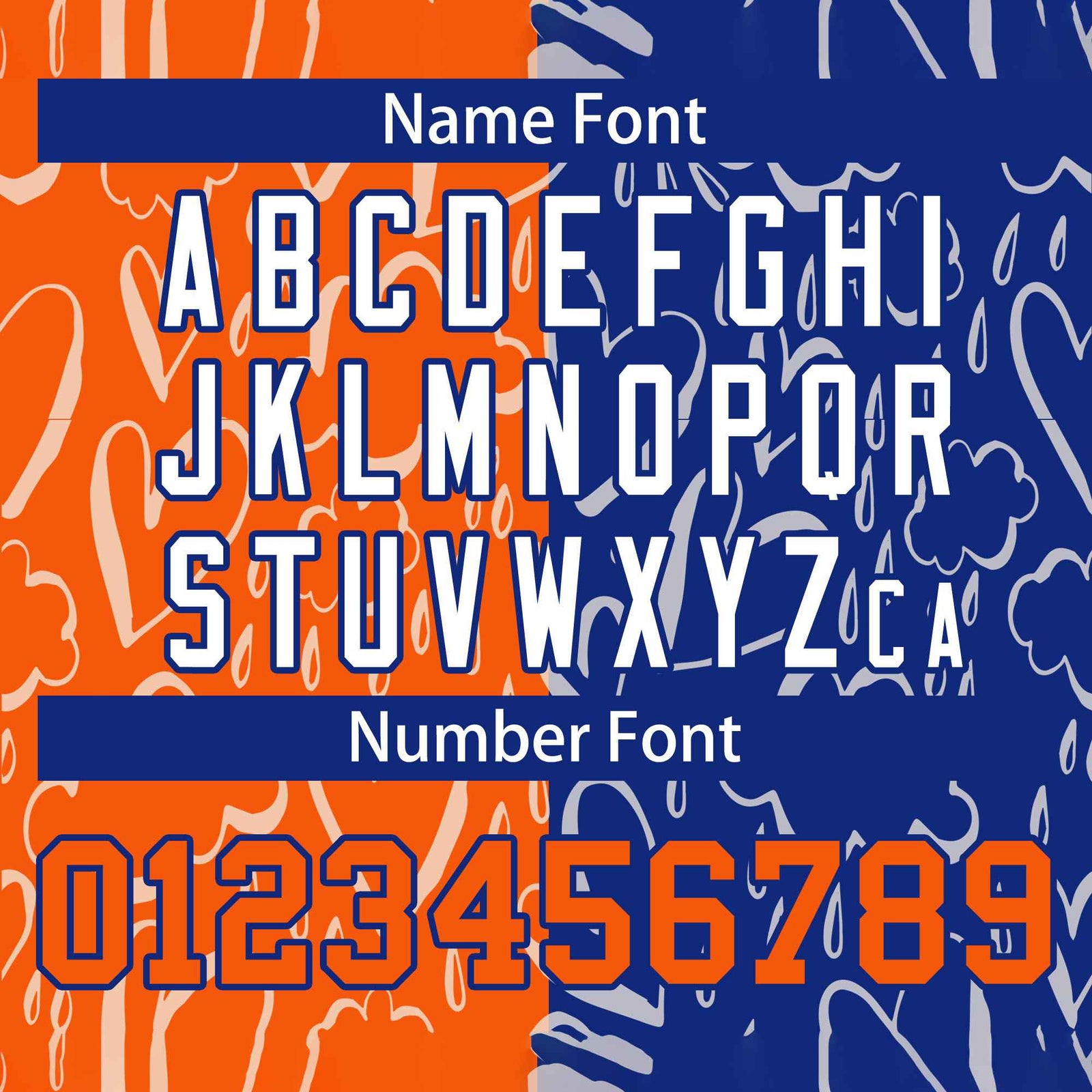 Custom Royal Orange Split Fashion Letterman Bomber Graffiti Pattern Baseball Jacket