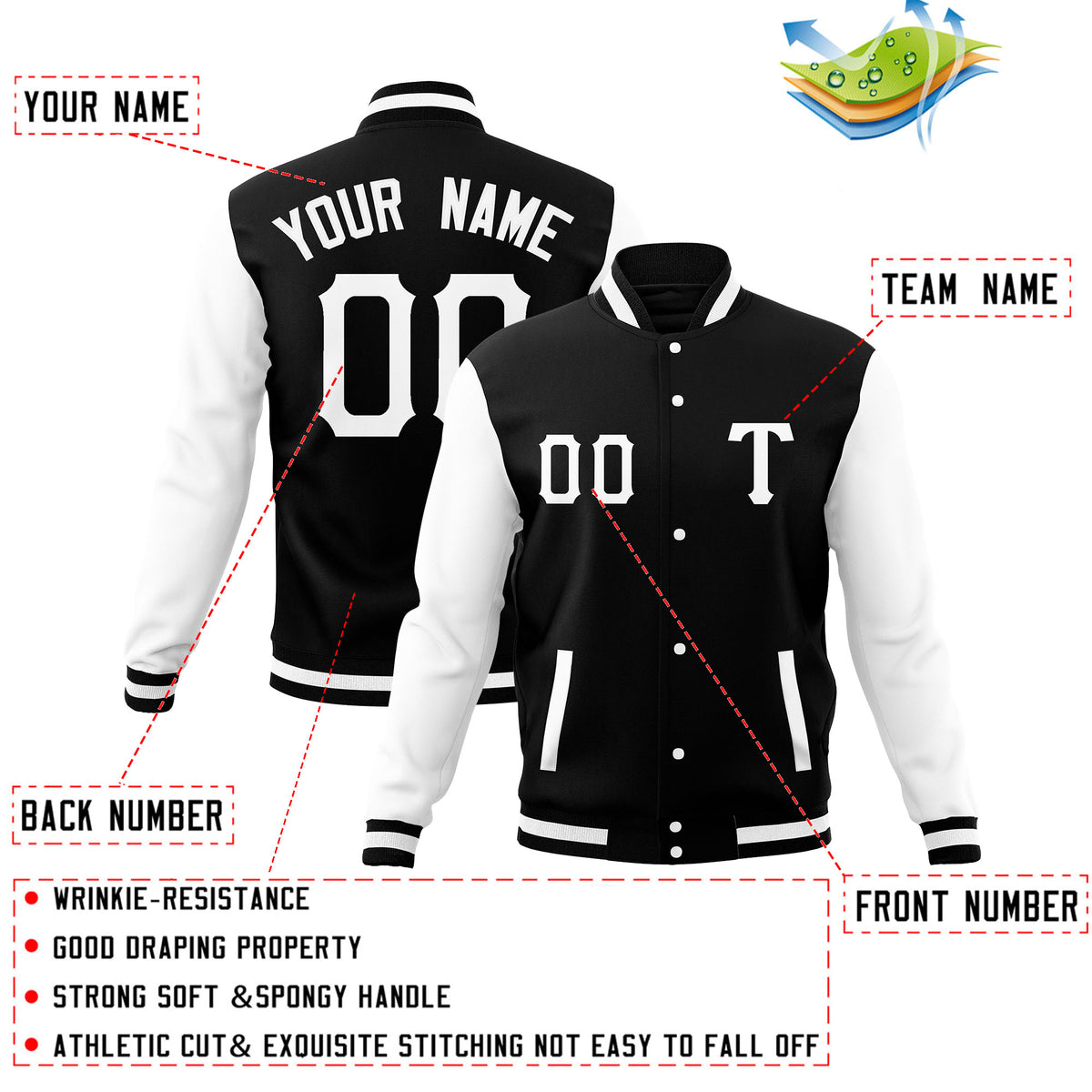 Custom Cotton Blend Baseball Jackets Varsity Letterman Full-Snap Coats for Adults