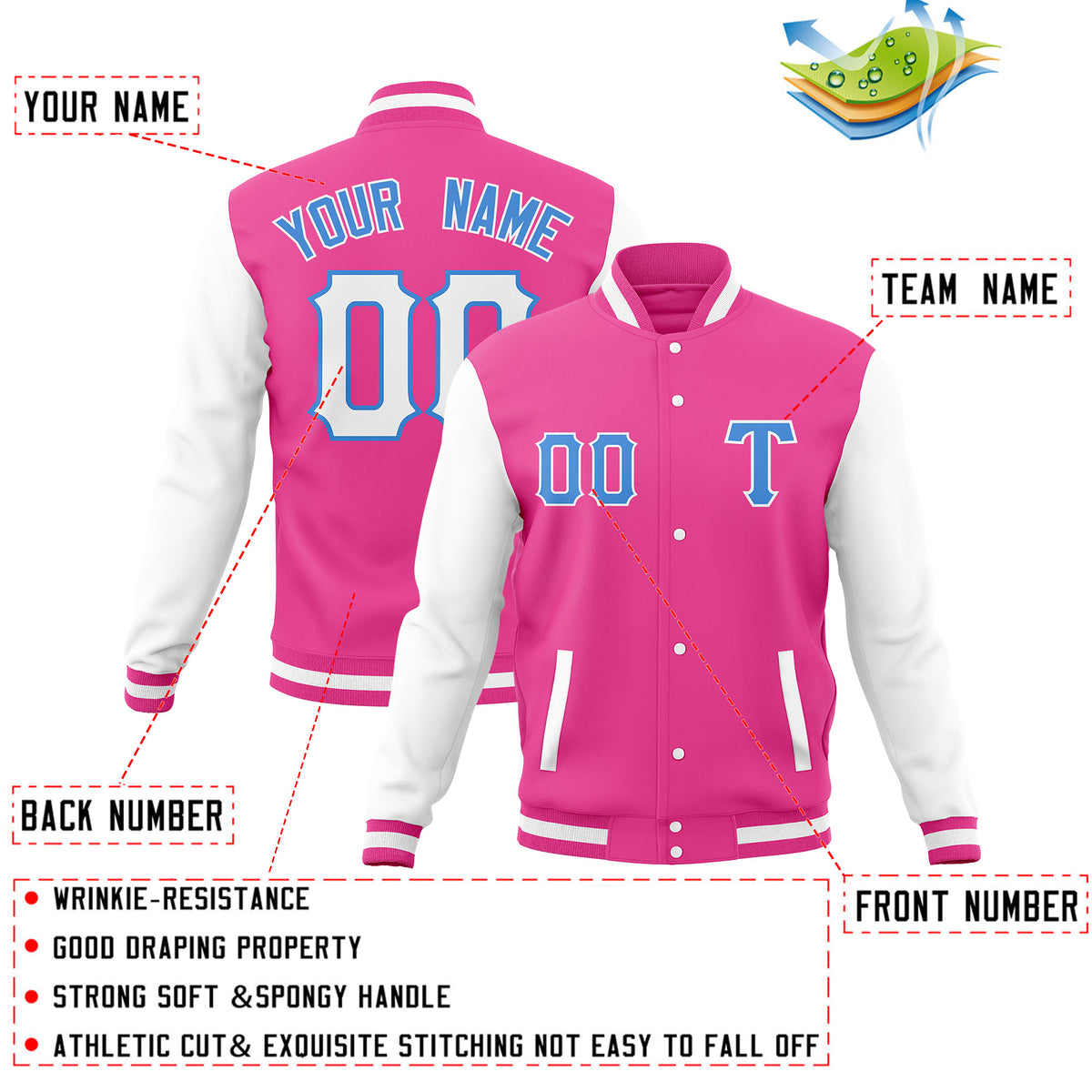 Custom Cotton Blend Baseball Jackets Varsity Letterman Full-Snap Coats for Adults