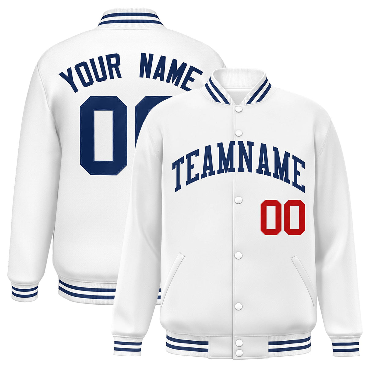 Custom White Royal-Red Letterman Two Tone Classic Style Varsity Full-Snap Jacket