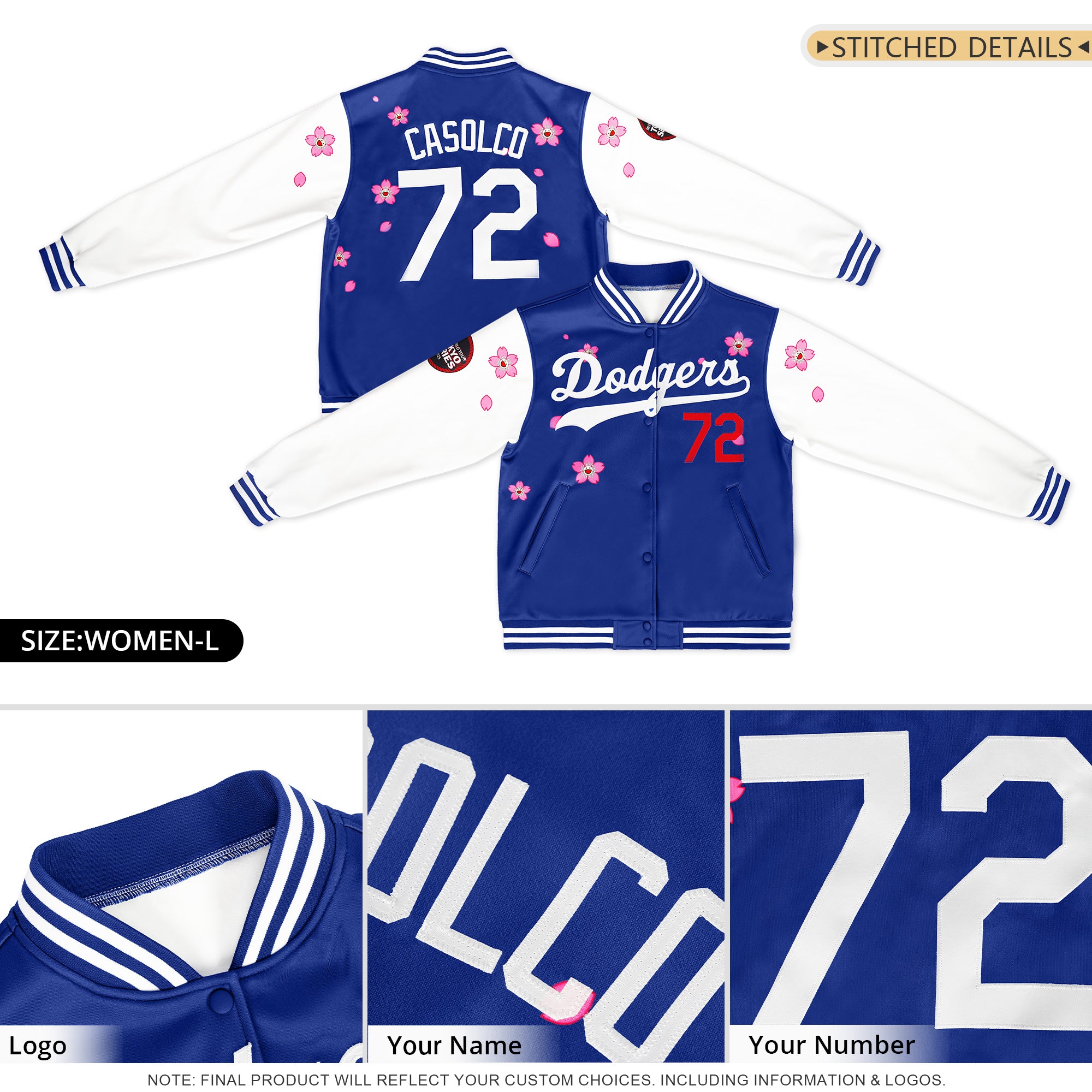Custom Royal White Raglan Sleeves Varsity Full-Snap Letterman Jacket