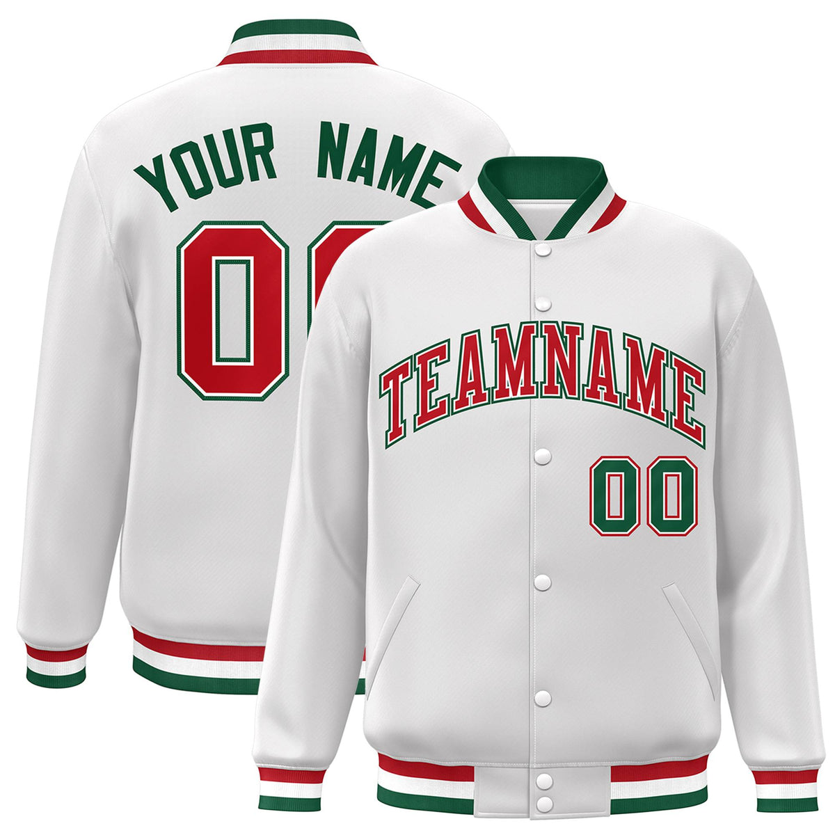 Custom White Red-White Classic Style Varsity Full-Snap Letterman Jacket